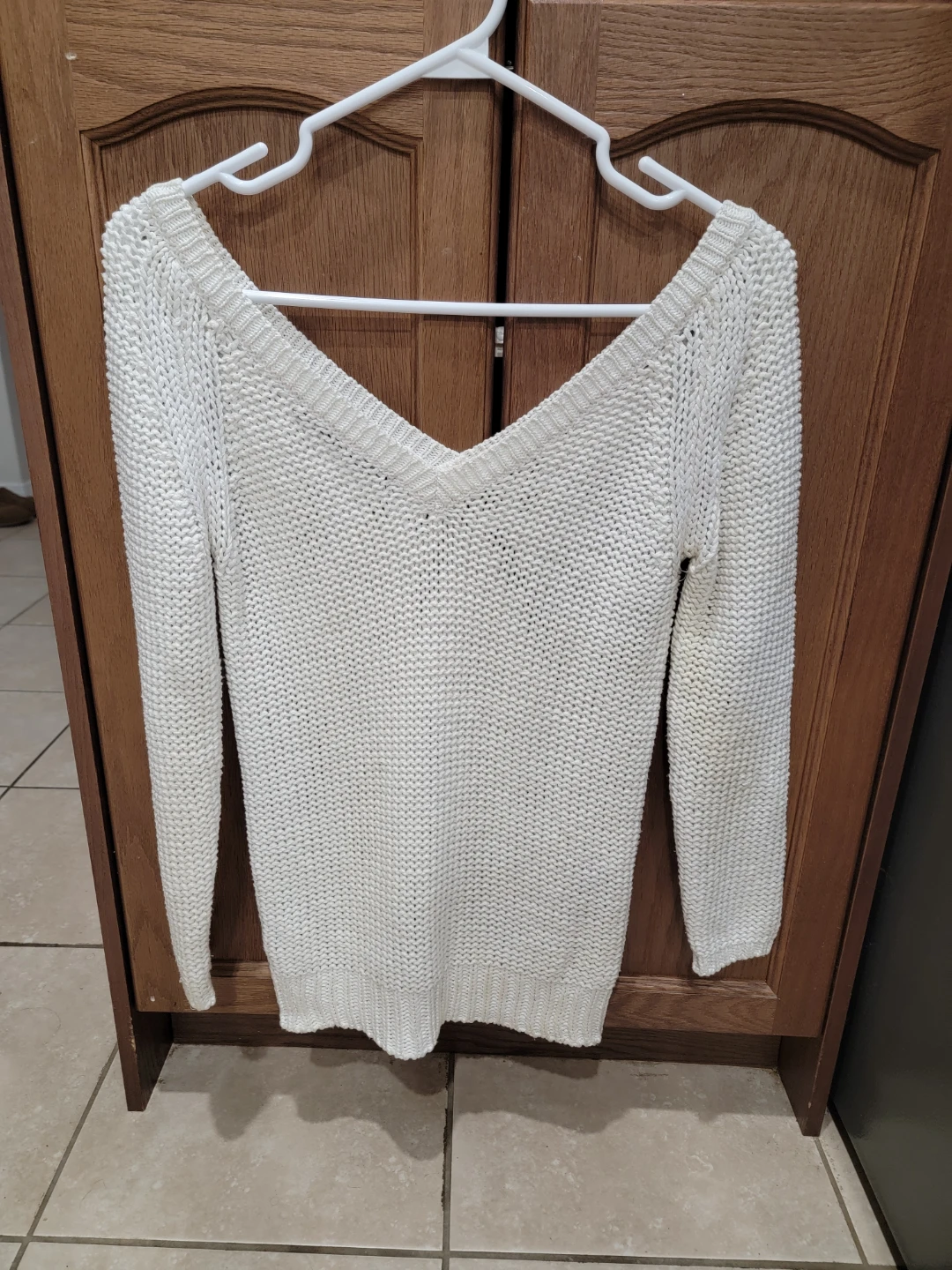 White V-Neck Knit Sweater