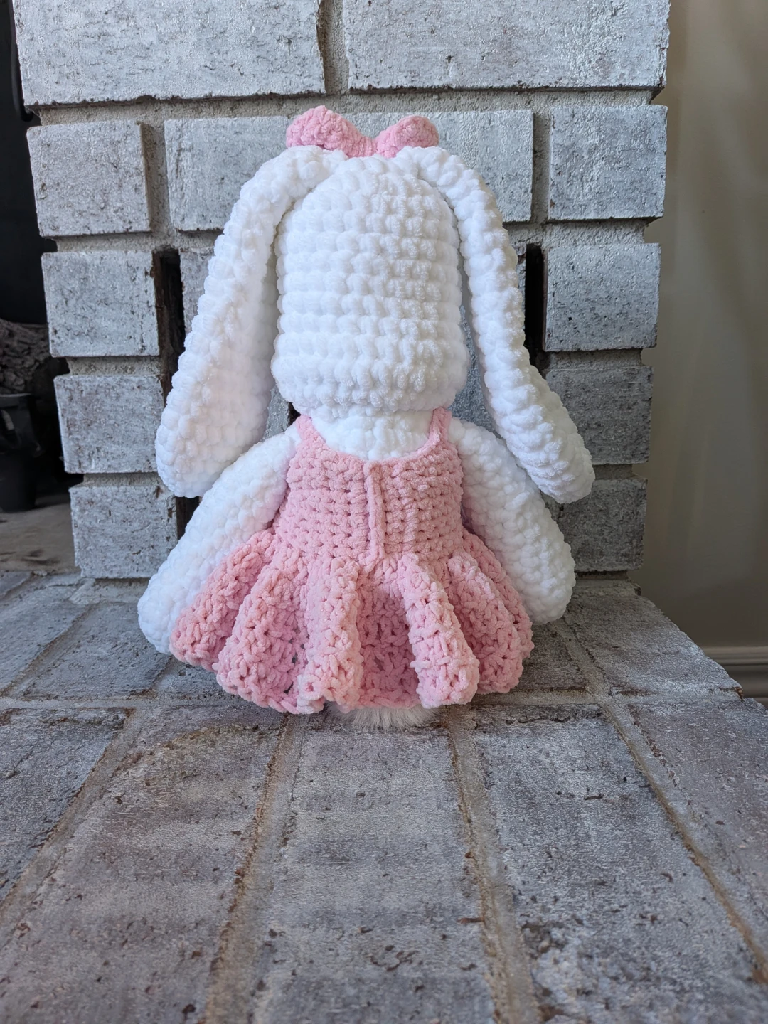 Crocheted White Bunny Plush Toy with Pink Dress - photo 2