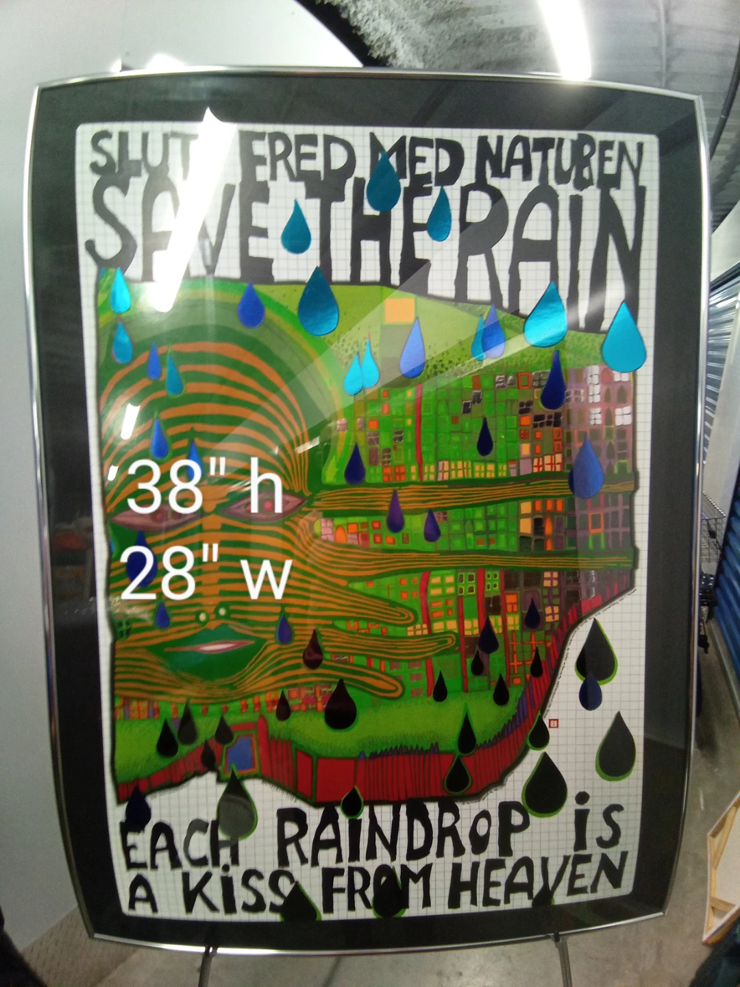 Hundertwasser Save the Rain Framed Art Print 38" x 28"