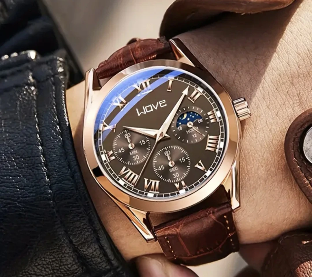 Wove Men's Chronograph Watch - Rose Gold & Brown