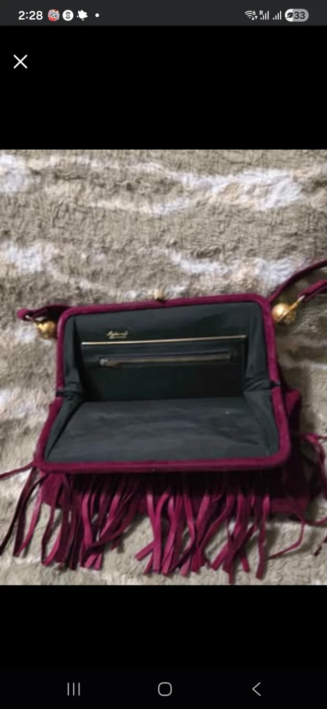VINTAGE MCM Burgundy Suede Fringe Clutch Purse - photo 2