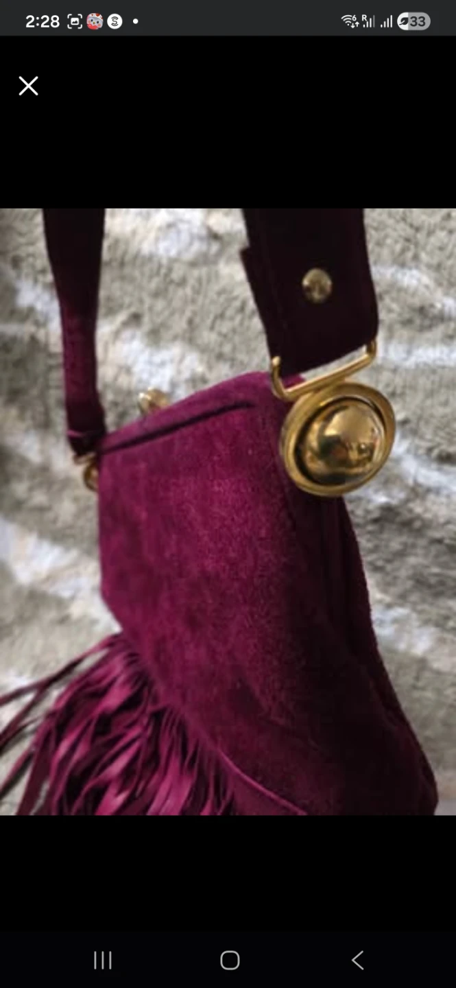 VINTAGE MCM Burgundy Suede Fringe Clutch Purse - photo 3