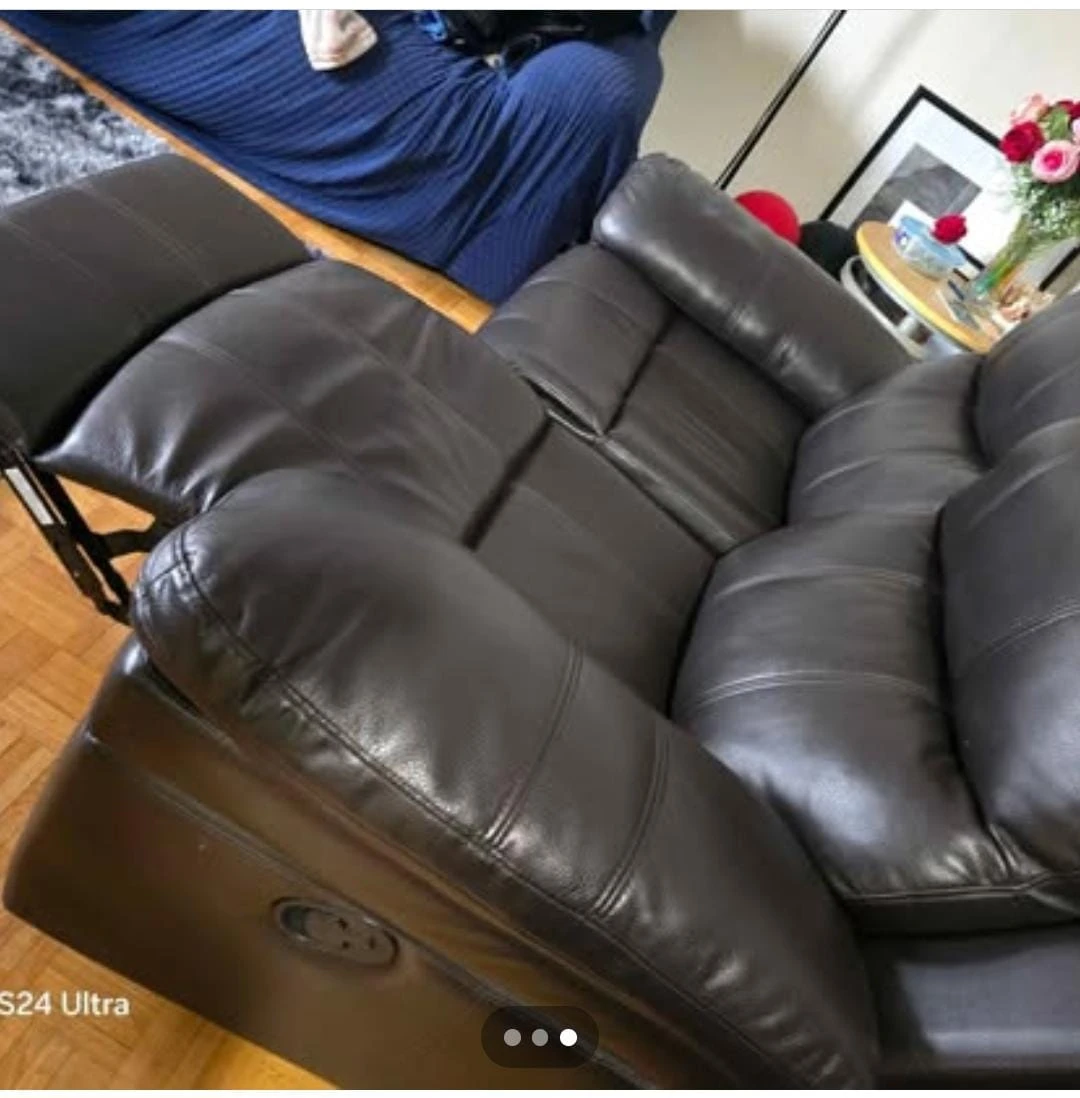 Black Leather Loveseat Recliner - photo 2