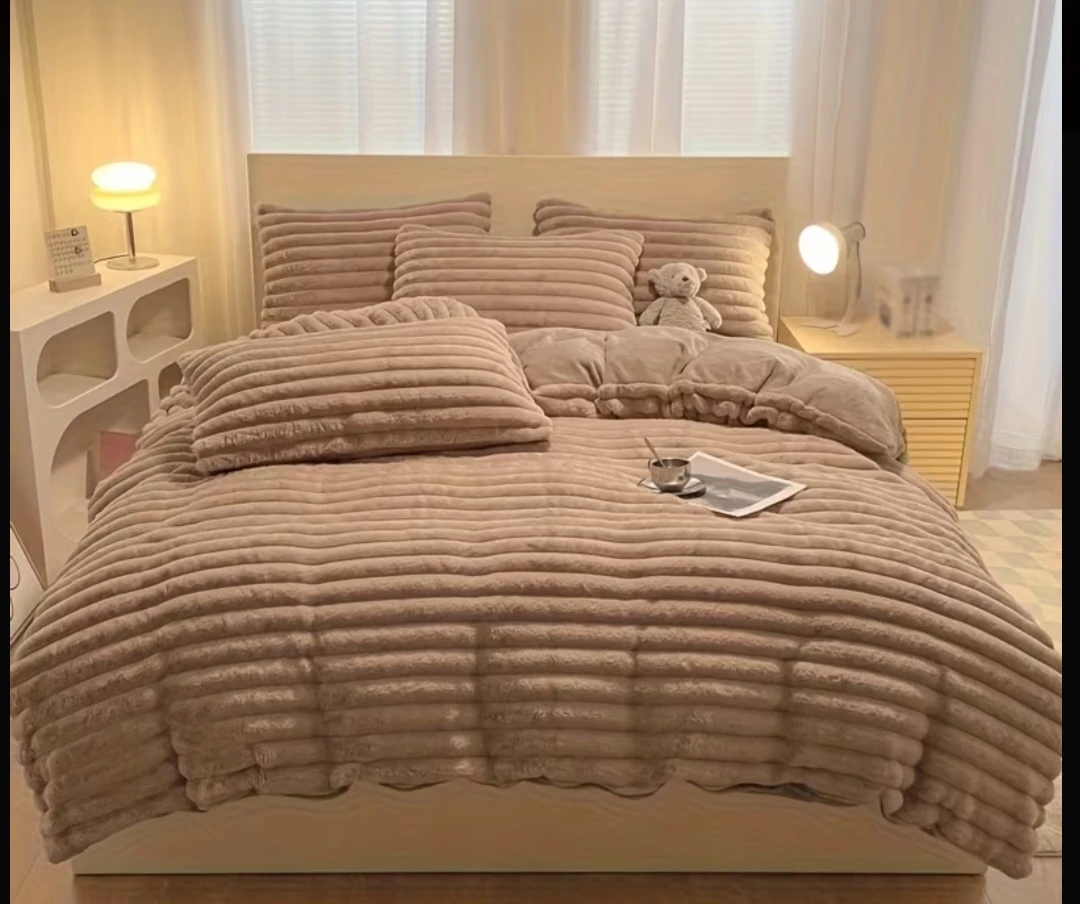 Fuzzy Striped Duvet Cover Set - King 4pc - photo 2
