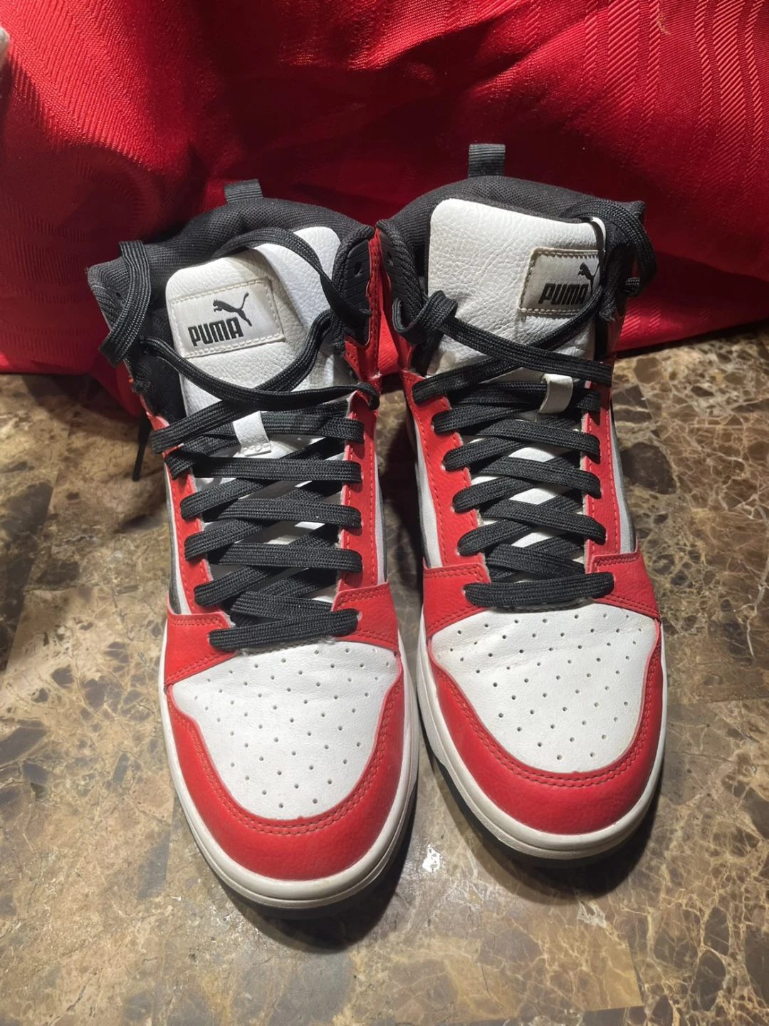 Puma High-Top Sneakers - Red, White, Black