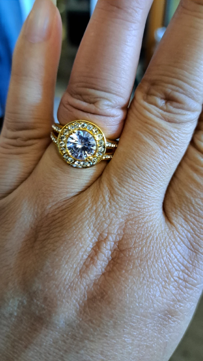 Gold-tone engagement ring with clear stones - photo 4