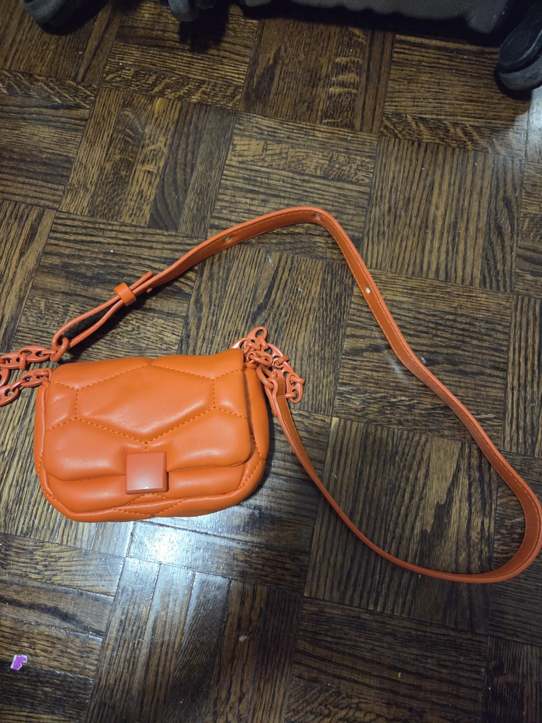 Zara Orange Quilted Crossbody Bag with Chain
