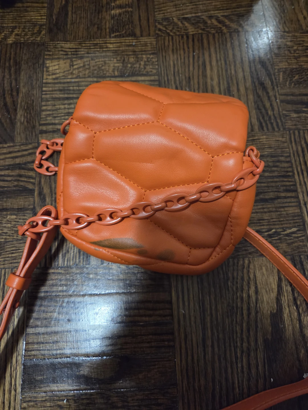Zara Orange Quilted Crossbody Bag with Chain - photo 3