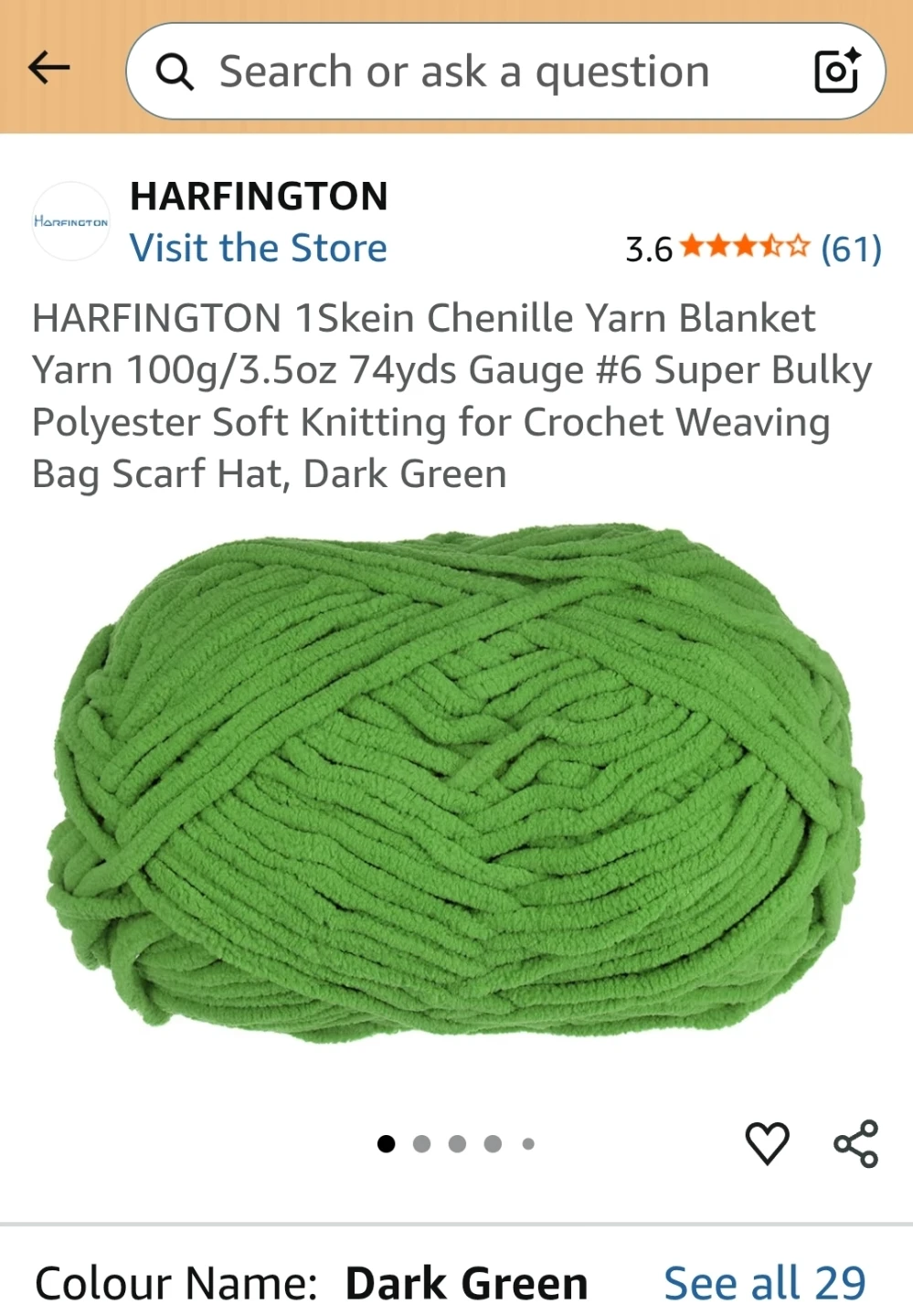 Super Chunky Chenille Yarn - Dark Green