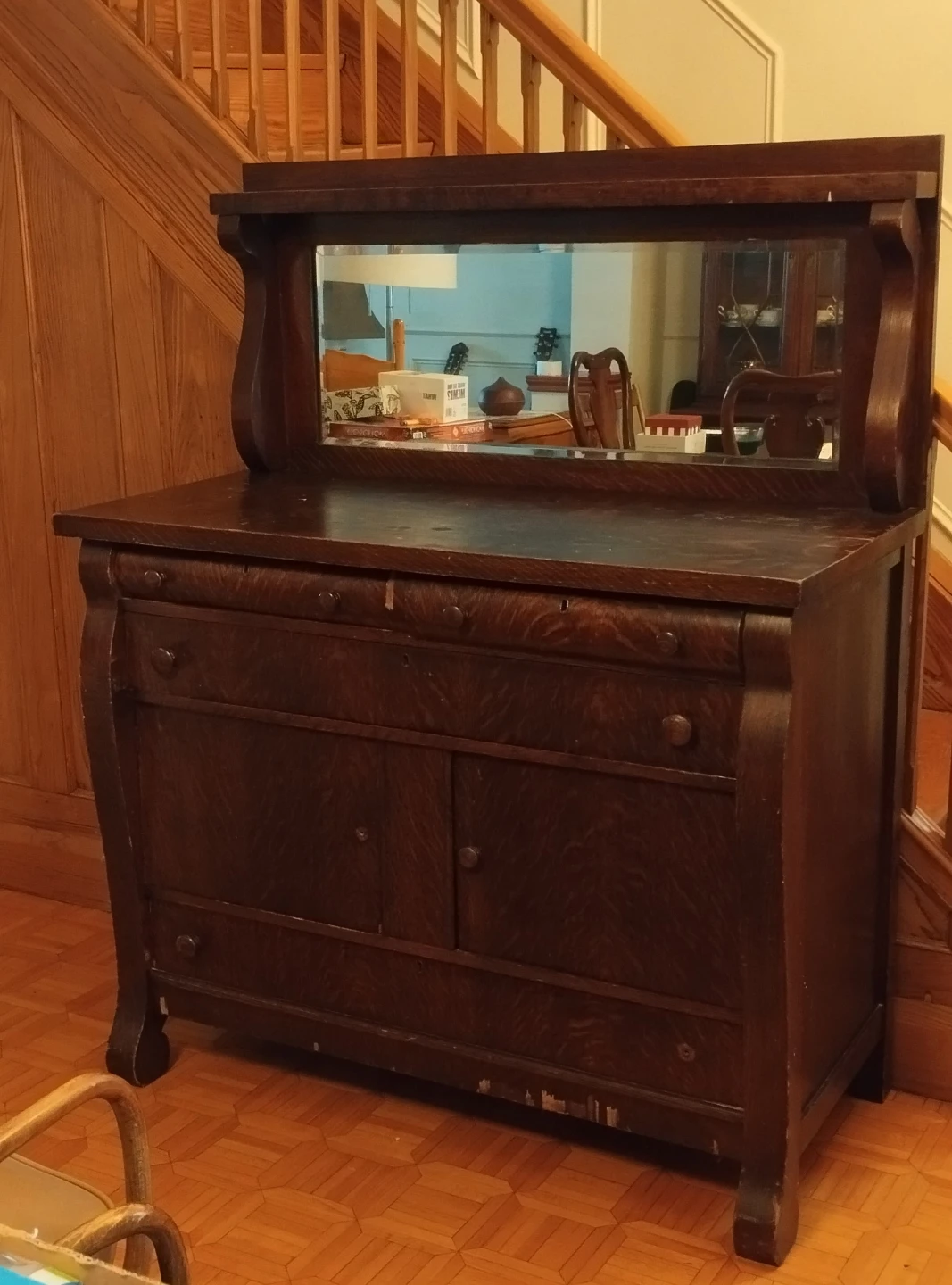 Antique Wooden Dresser with Mirror