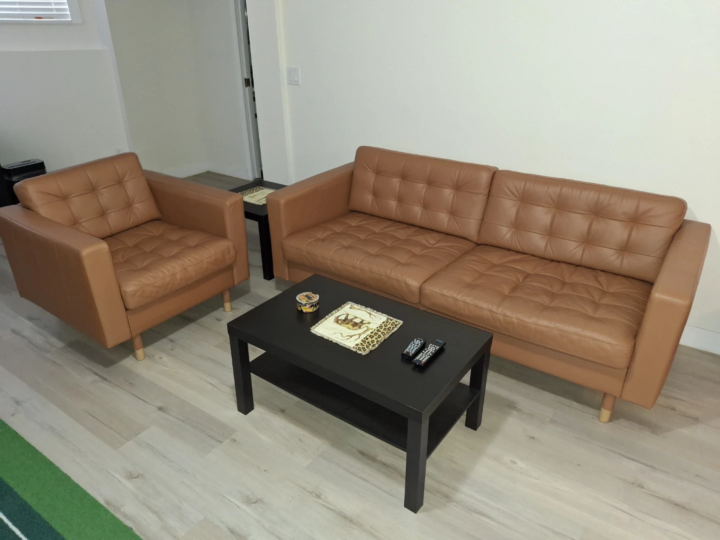 Tan Leather Sofa and Armchair Set
