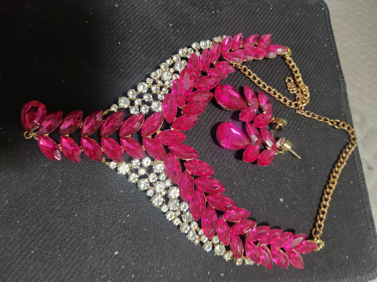 Pink Rhinestone Necklace and Earring Set