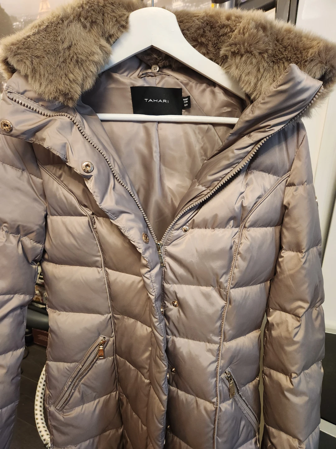 Tahari Puffer Winter Coat with Fur Hood - Size Small