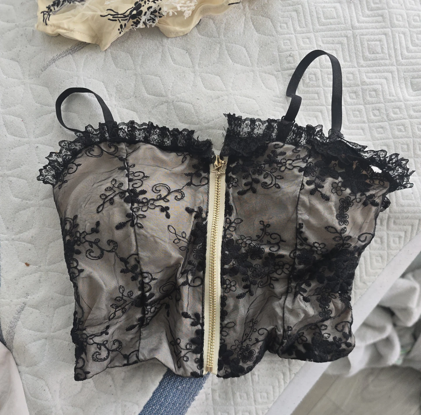Black Lace Corset Top with Zipper