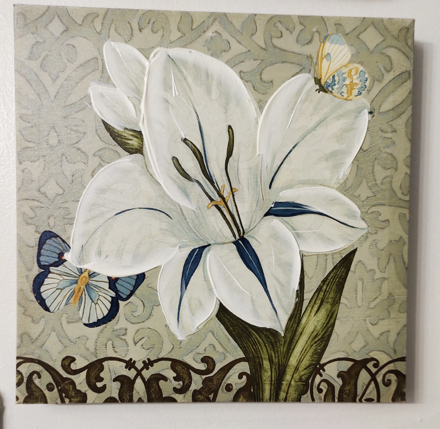 White Lily and Butterfly Canvas Art