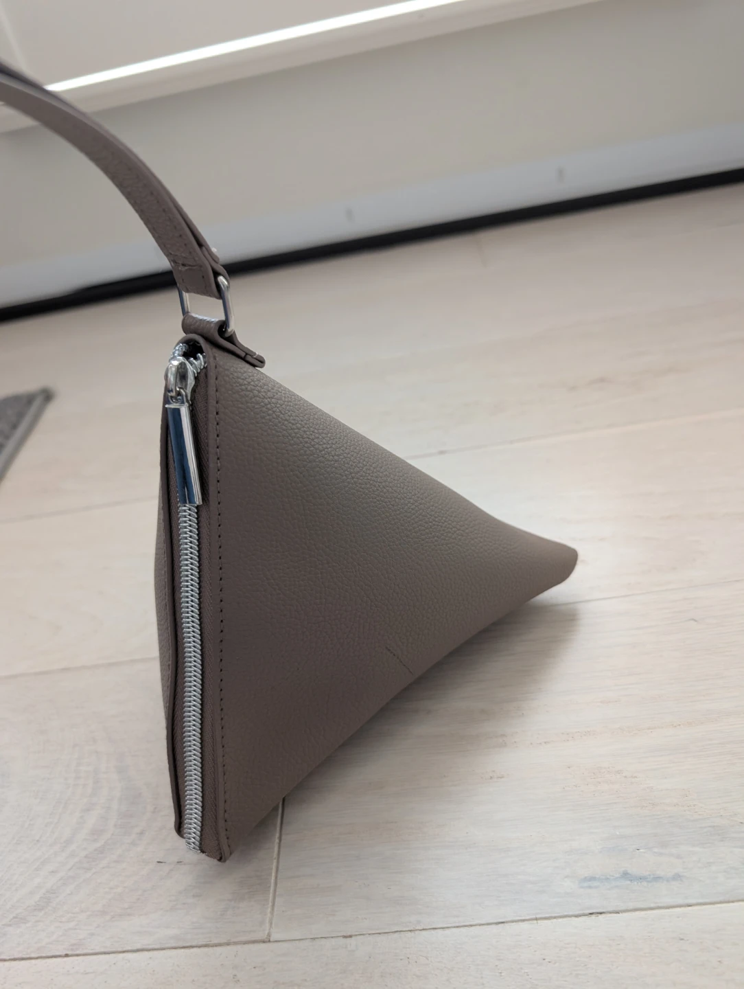 Grey Faux Leather Triangle Clutch Wristlet
