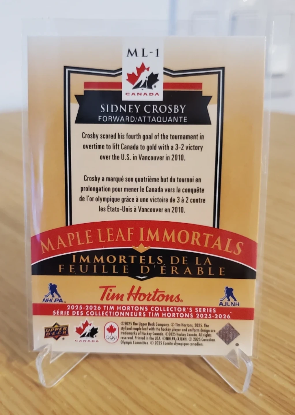 Sidney Crosby Tim Hortons Maple Leaf Immortals Hockey Card - photo 2