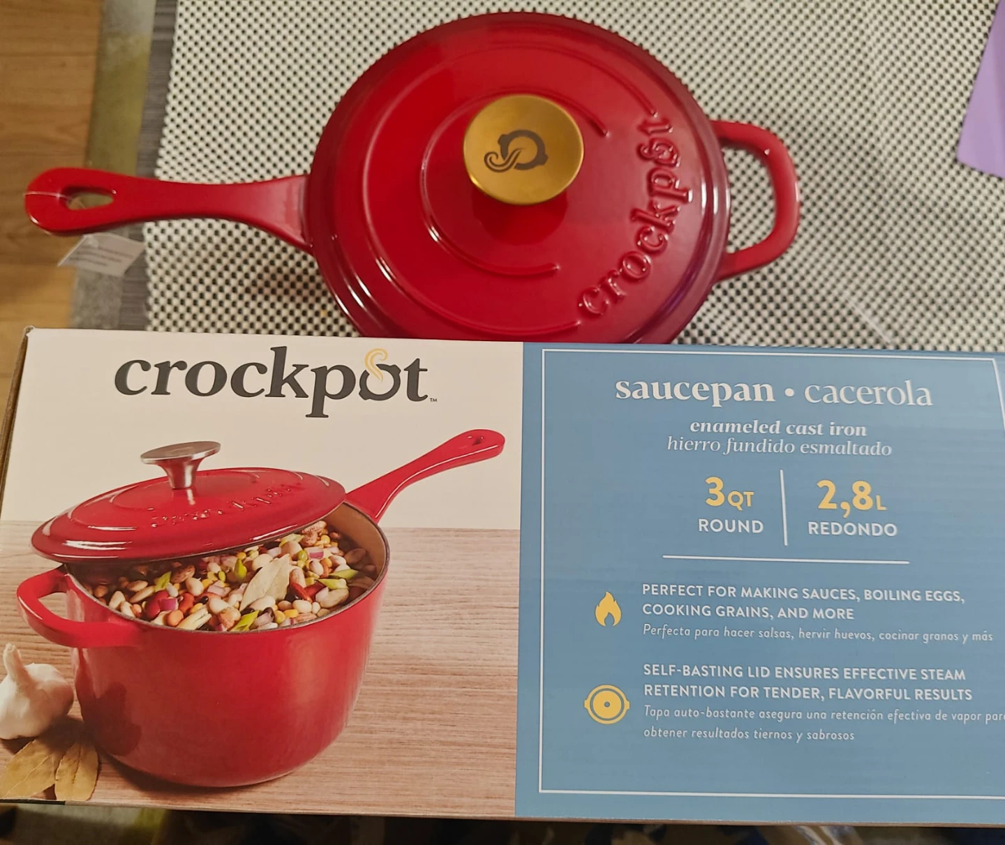 Crockpot 3qt Enameled Cast Iron Saucepan Brand New - photo 4