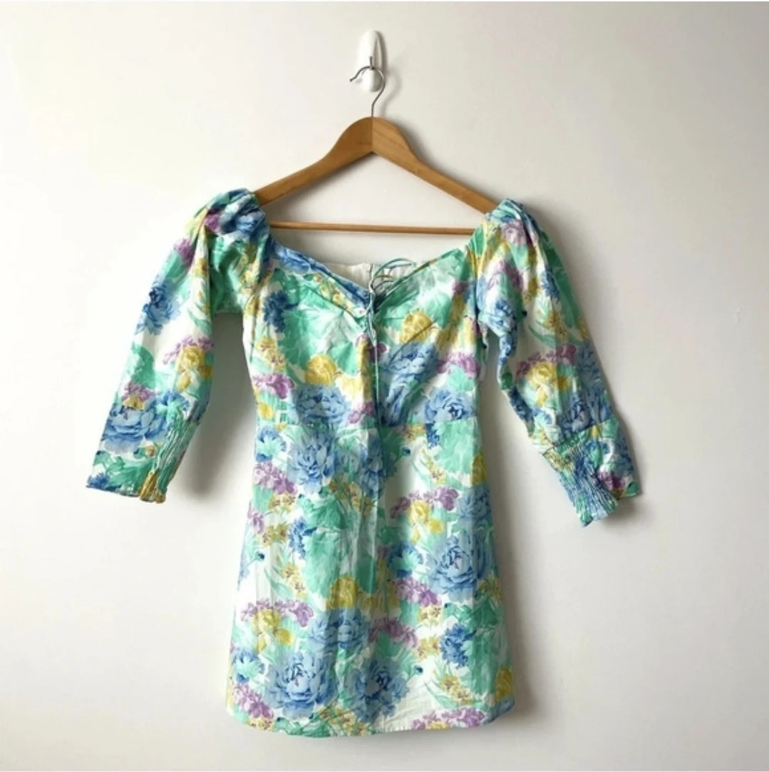 ZARA Floral Puff Sleeve Mini Dress - 100% cotton - photo 2