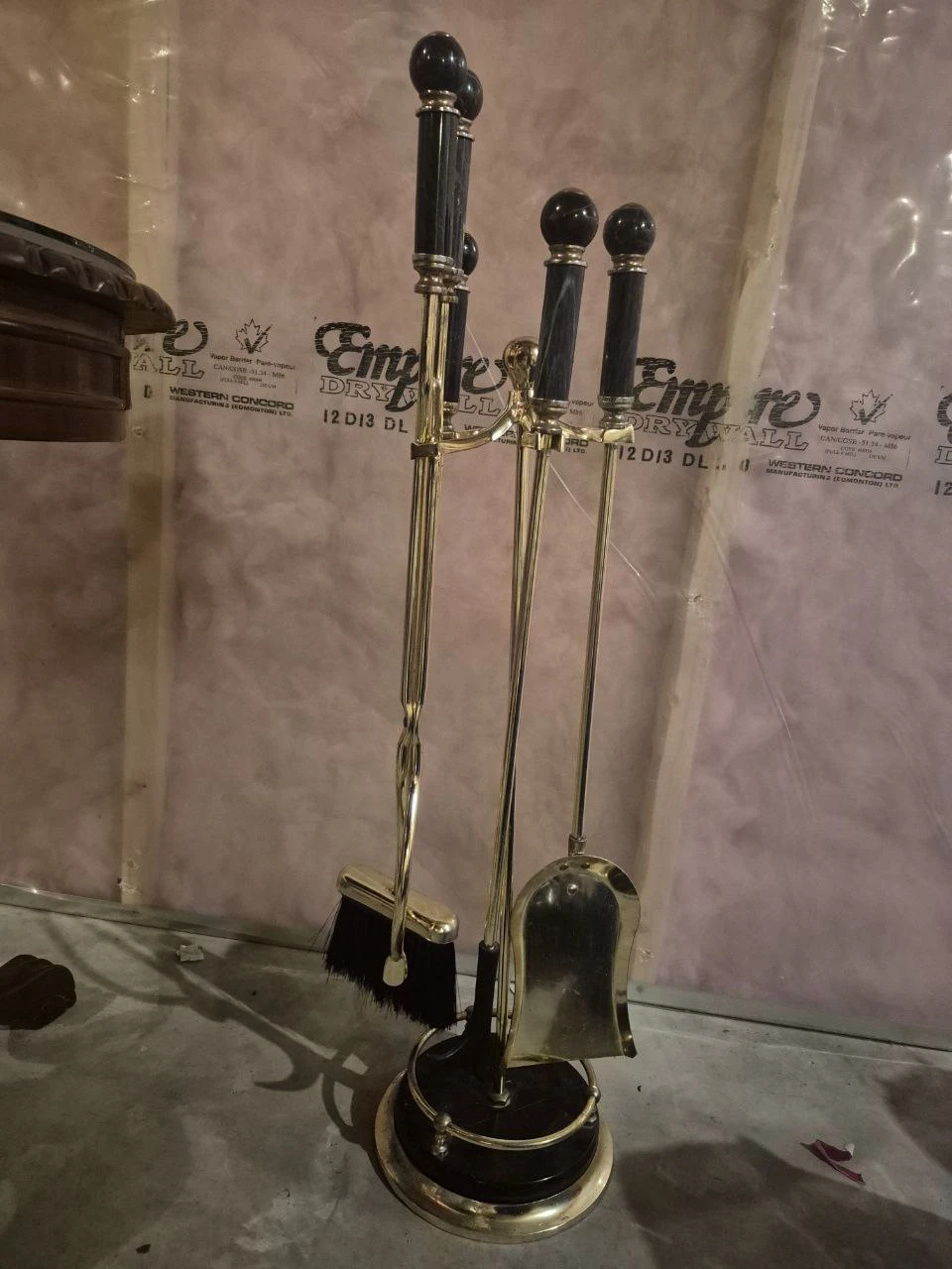 Brass Fireplace Tool Set with Marble Base