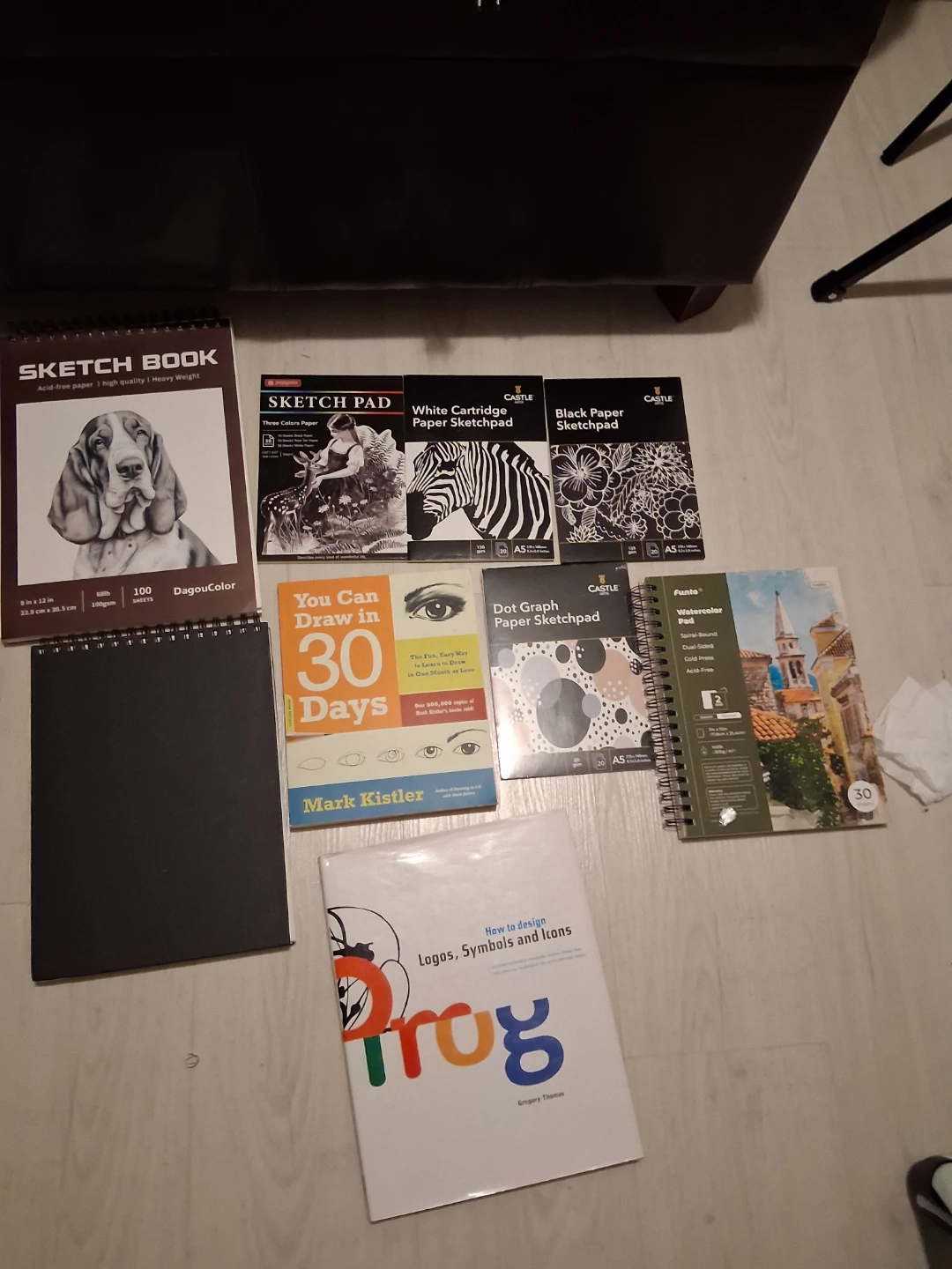 Art Supplies Lot: Sketchbook, Sketchpads, Watercolor Pad & Book