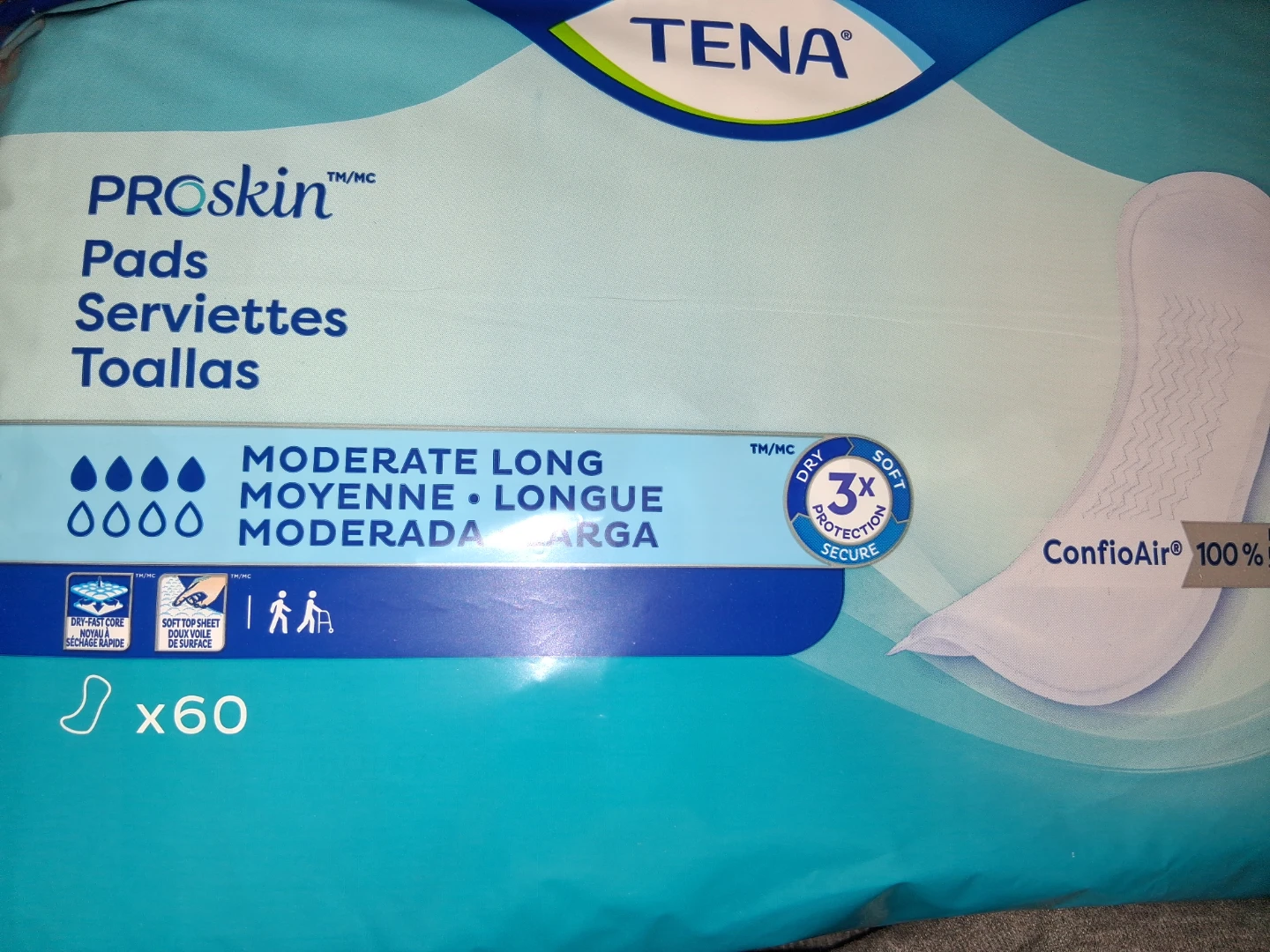 Tena ProSkin Moderate Long Pads - 60 Count - photo 2