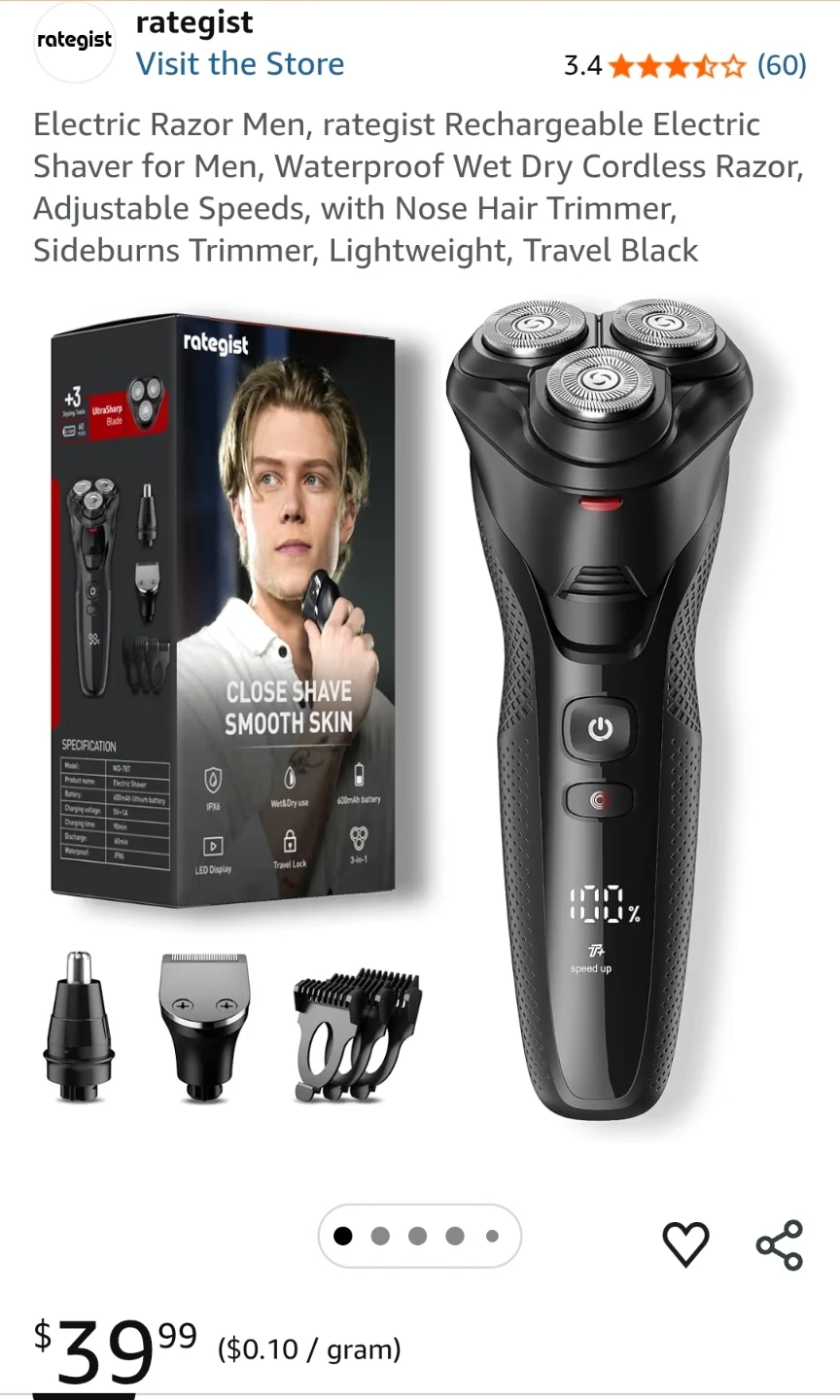 rategist Electric Shaver for Men - Rechargeable, Waterproof,