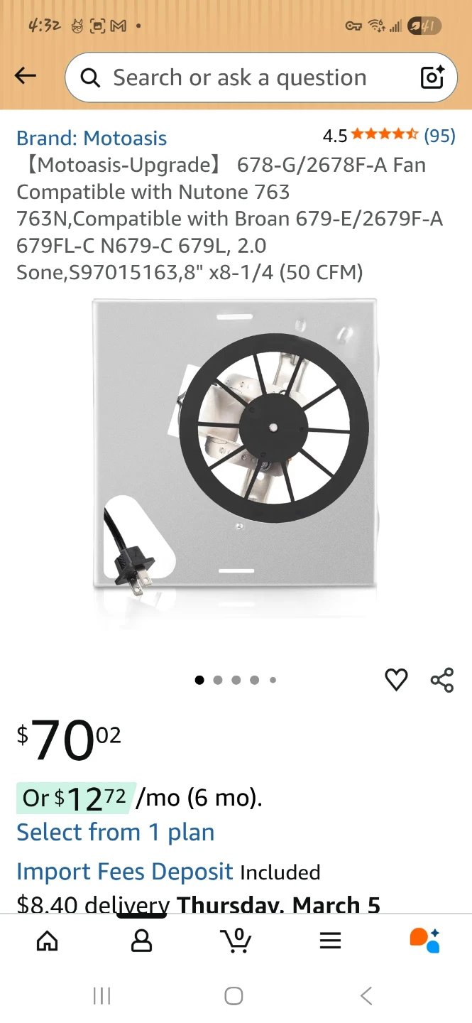 Fan Motor Upgrade Replacement 8" x 8-1/4" 50 CFM