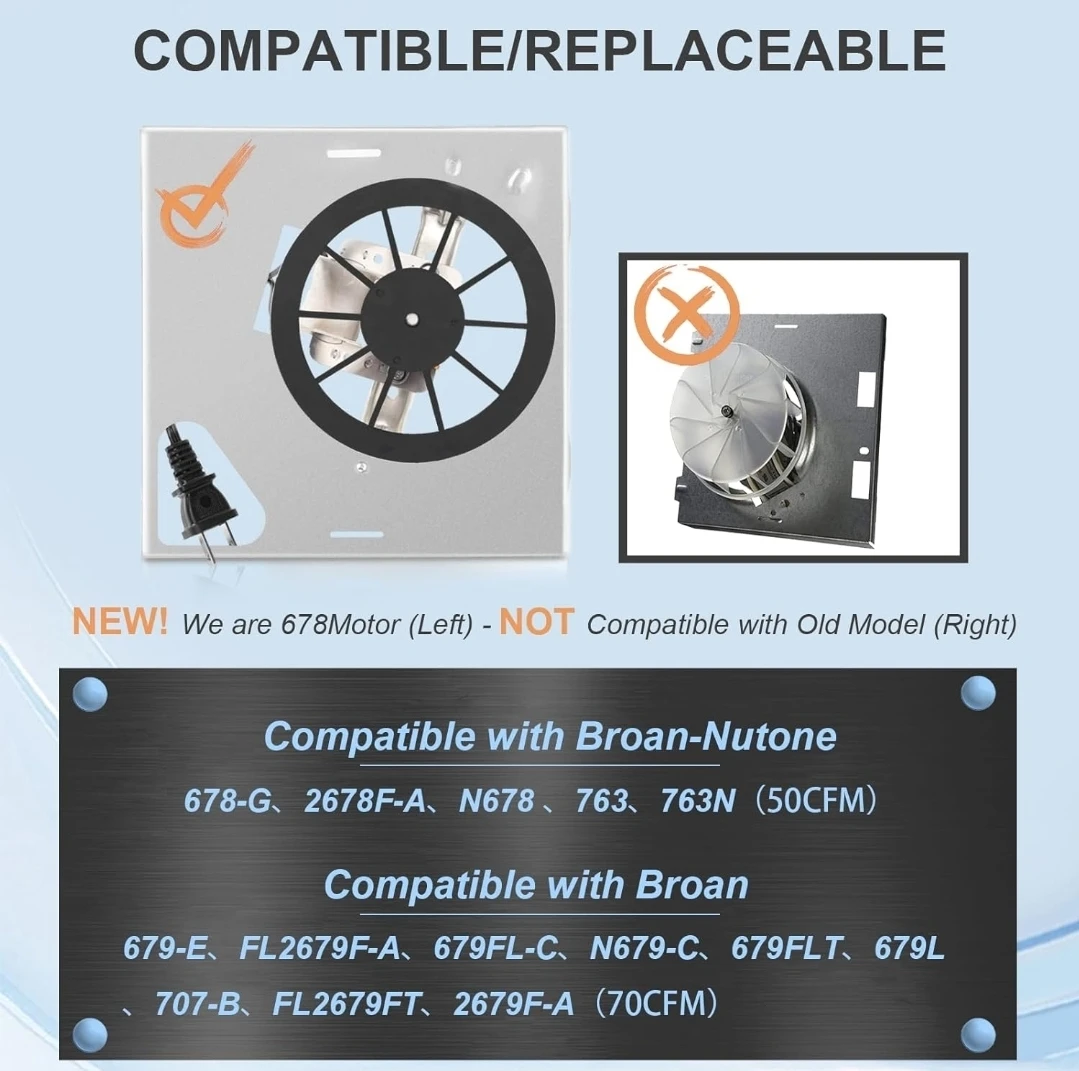 Fan Motor Upgrade Replacement 8" x 8-1/4" 50 CFM - photo 2