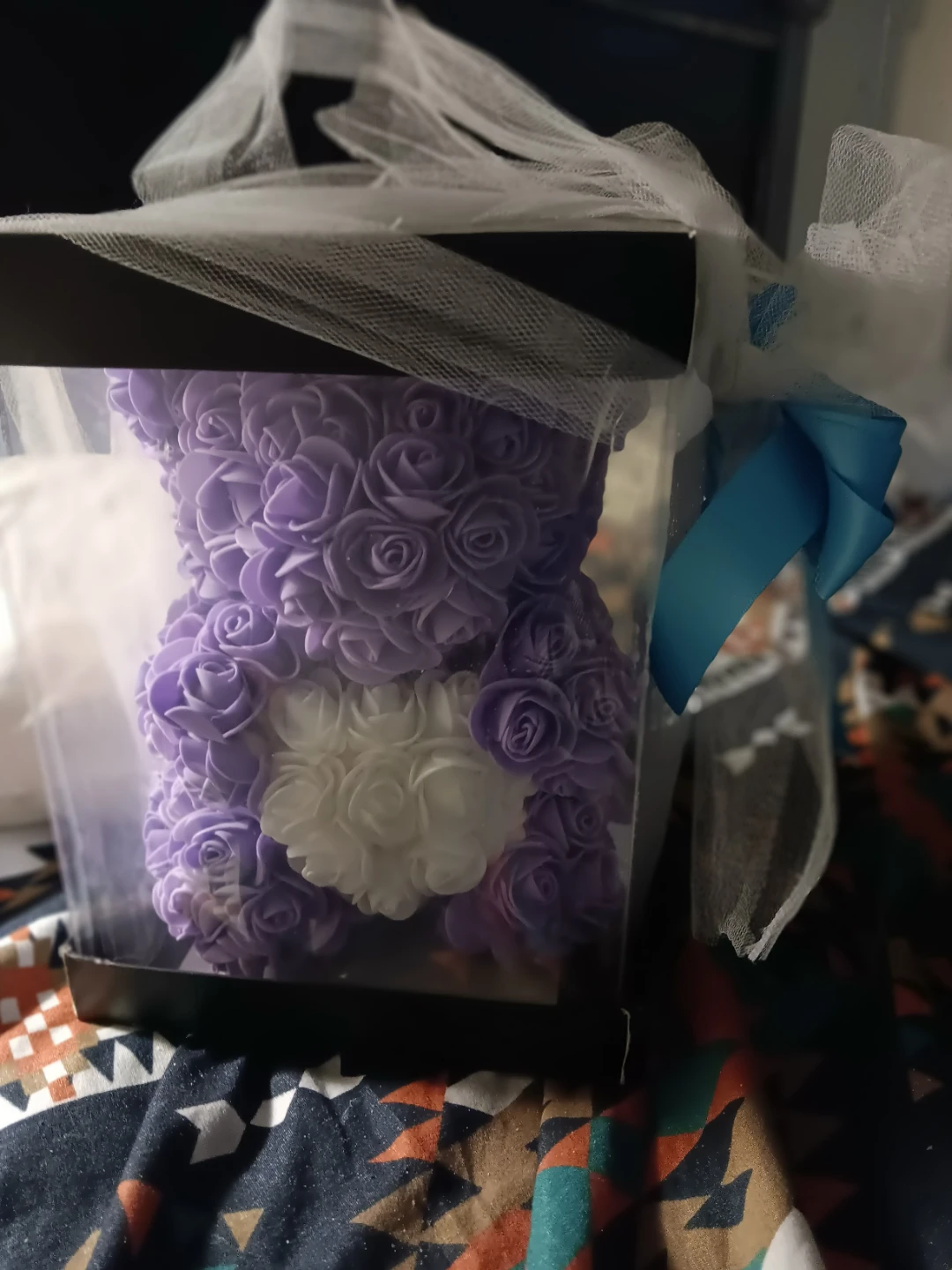 Purple Rose Bear with White Heart - Gift Boxed🏆