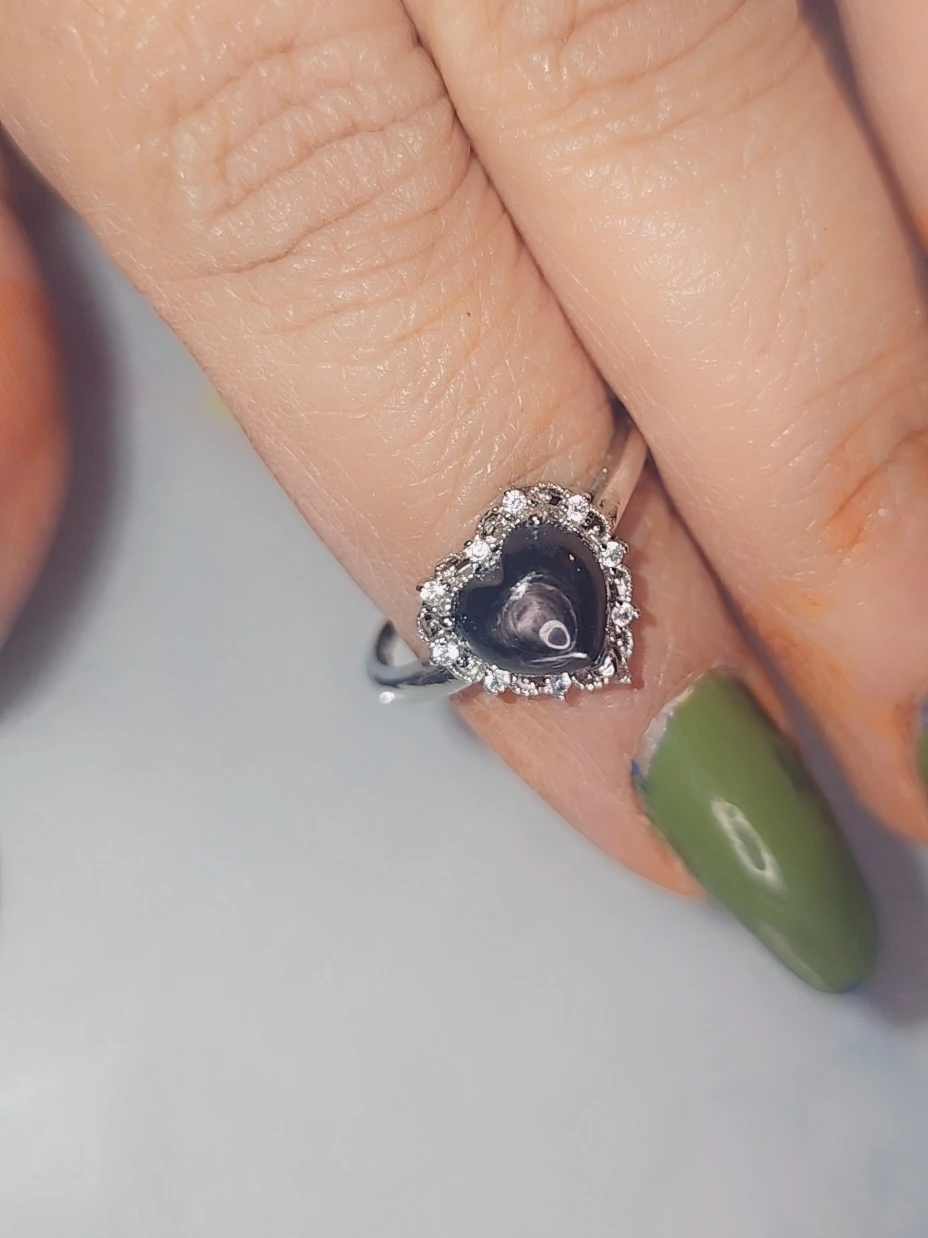 Valentine black obsidien crystal Heart Ring