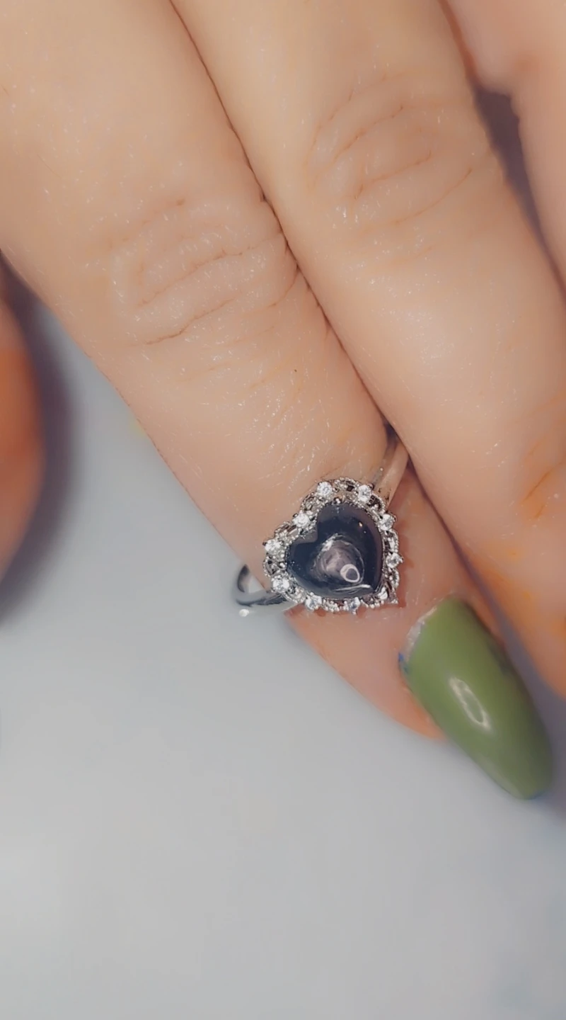 Valentine black obsidien crystal Heart Ring - photo 2
