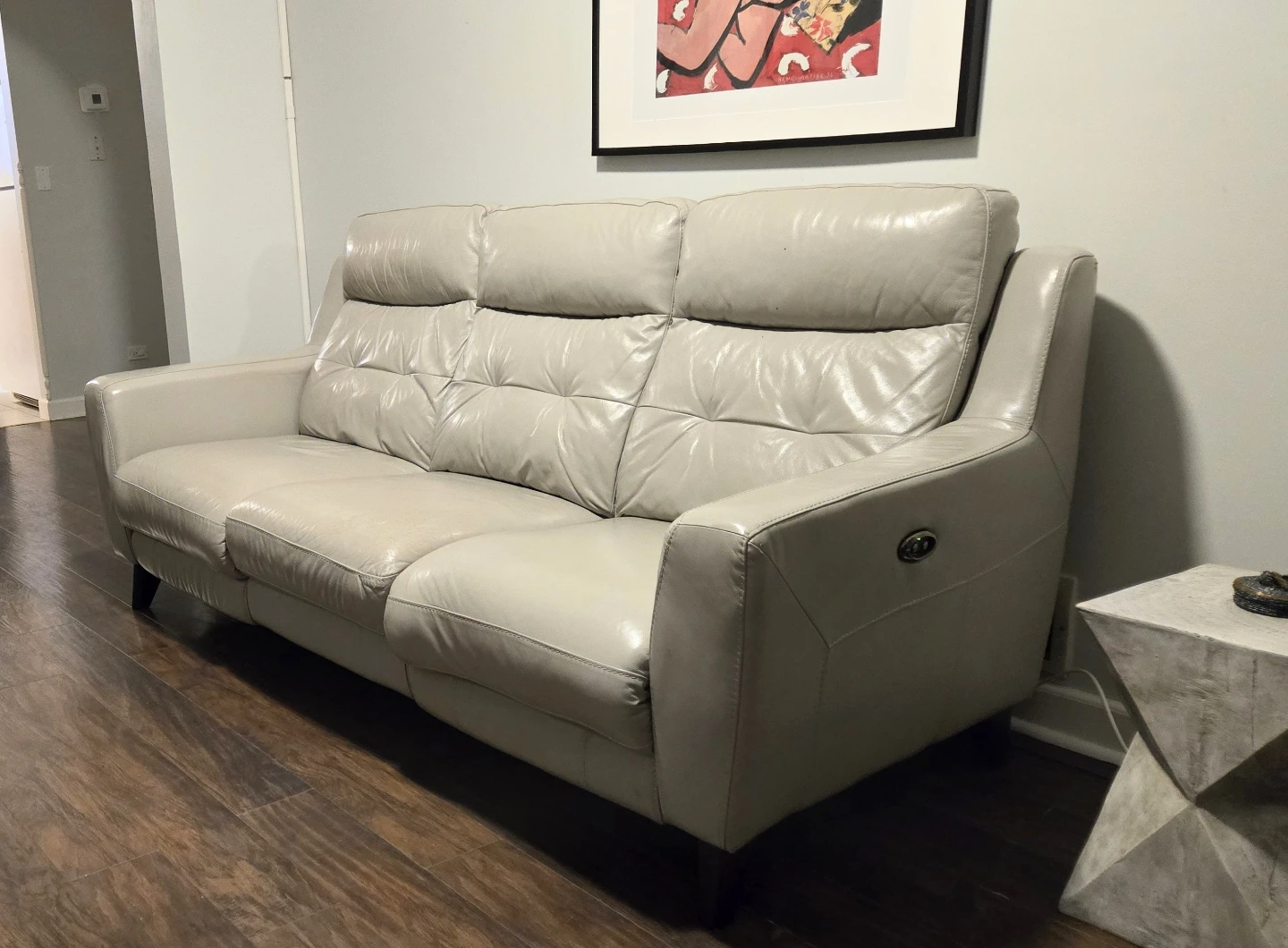 Light Beige Leather Power Reclining Sofa