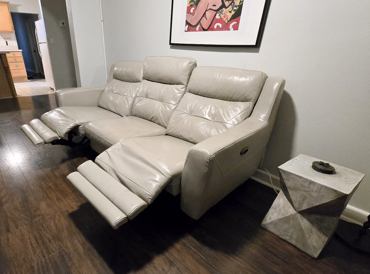 Light Beige Leather Power Reclining Sofa - photo 2