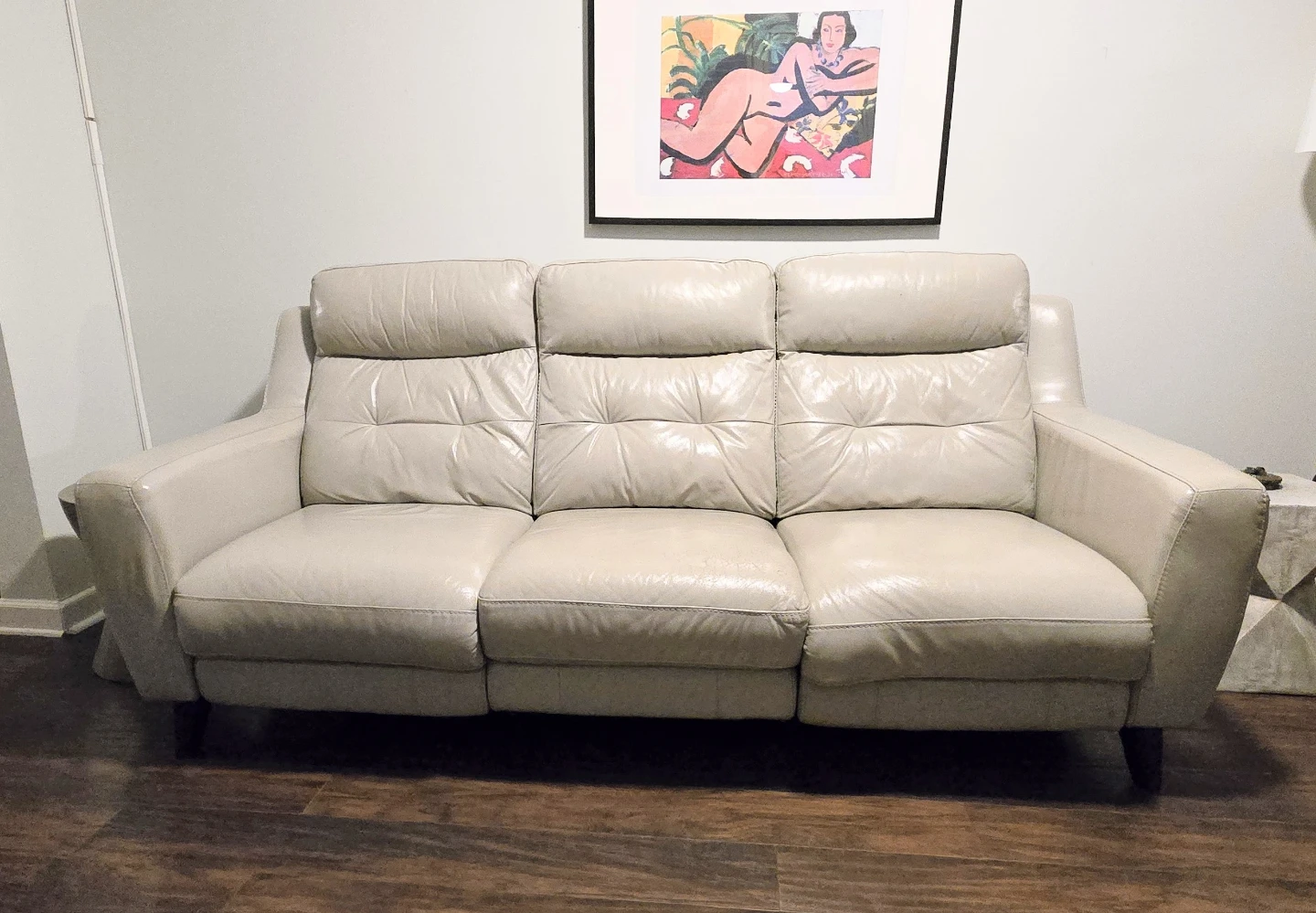 Light Beige Leather Power Reclining Sofa - photo 3