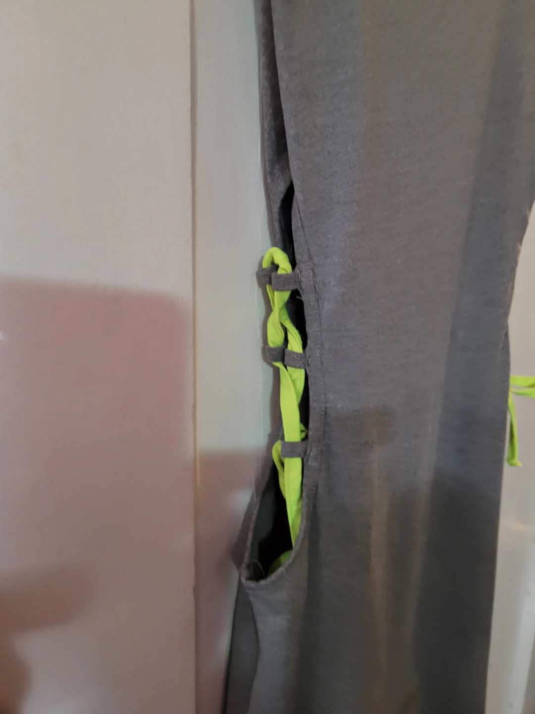 Grey Sleeveless Dress with Neon Green Lace-Up Sides - photo 2