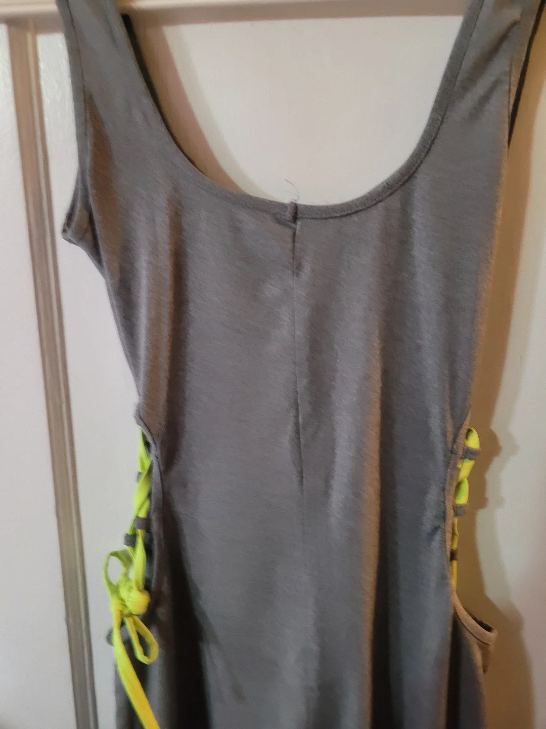 Grey Sleeveless Dress with Neon Green Lace-Up Sides - photo 4