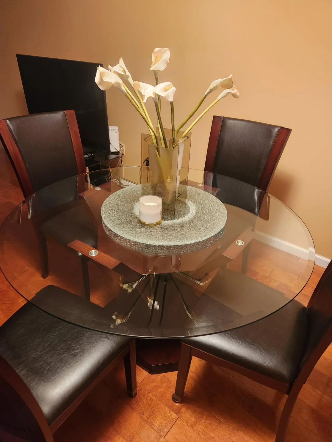 Round Glass Dining Table with 4 Chairs
