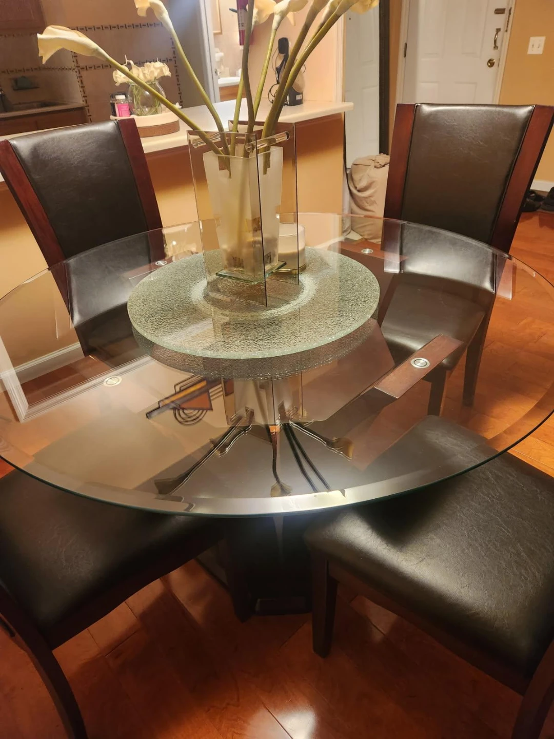 Round Glass Dining Table with 4 Chairs - photo 2
