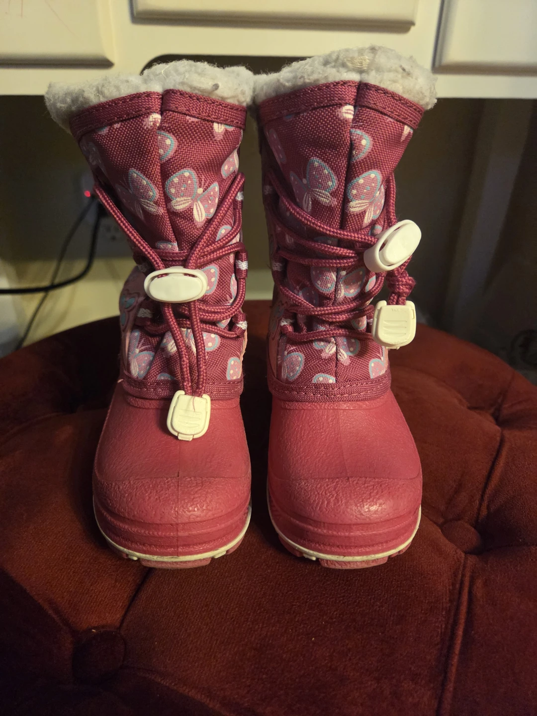 Toddler Girls Pink Butterfly Waterproof Winter Boots