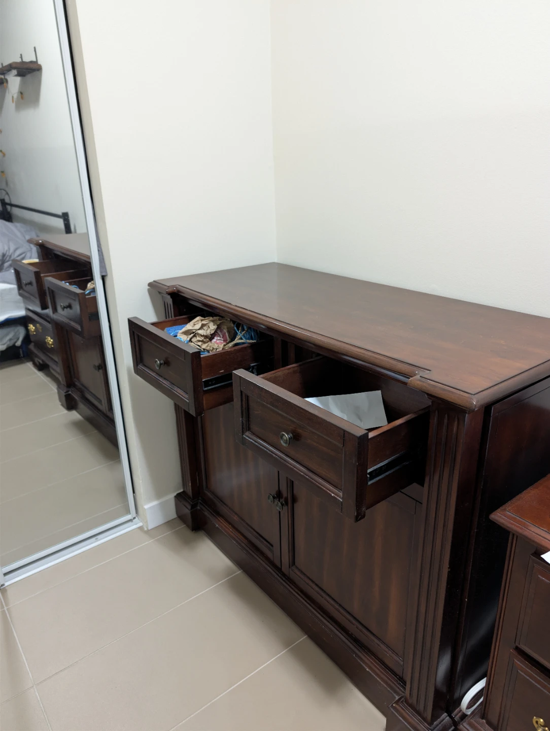 Dark Wood Sideboard with Drawers and Cabinet Doors - photo 4