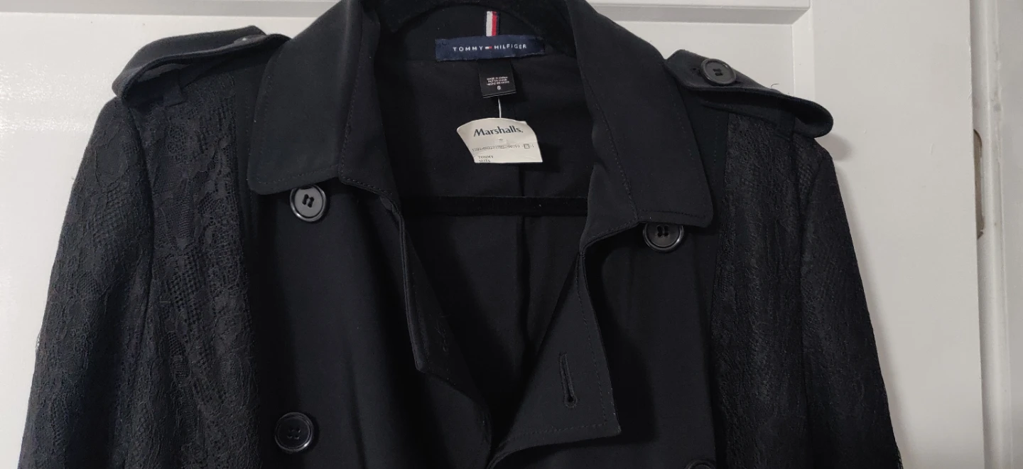 Tommy Hilfiger Black Lace Trench Coat Size 6