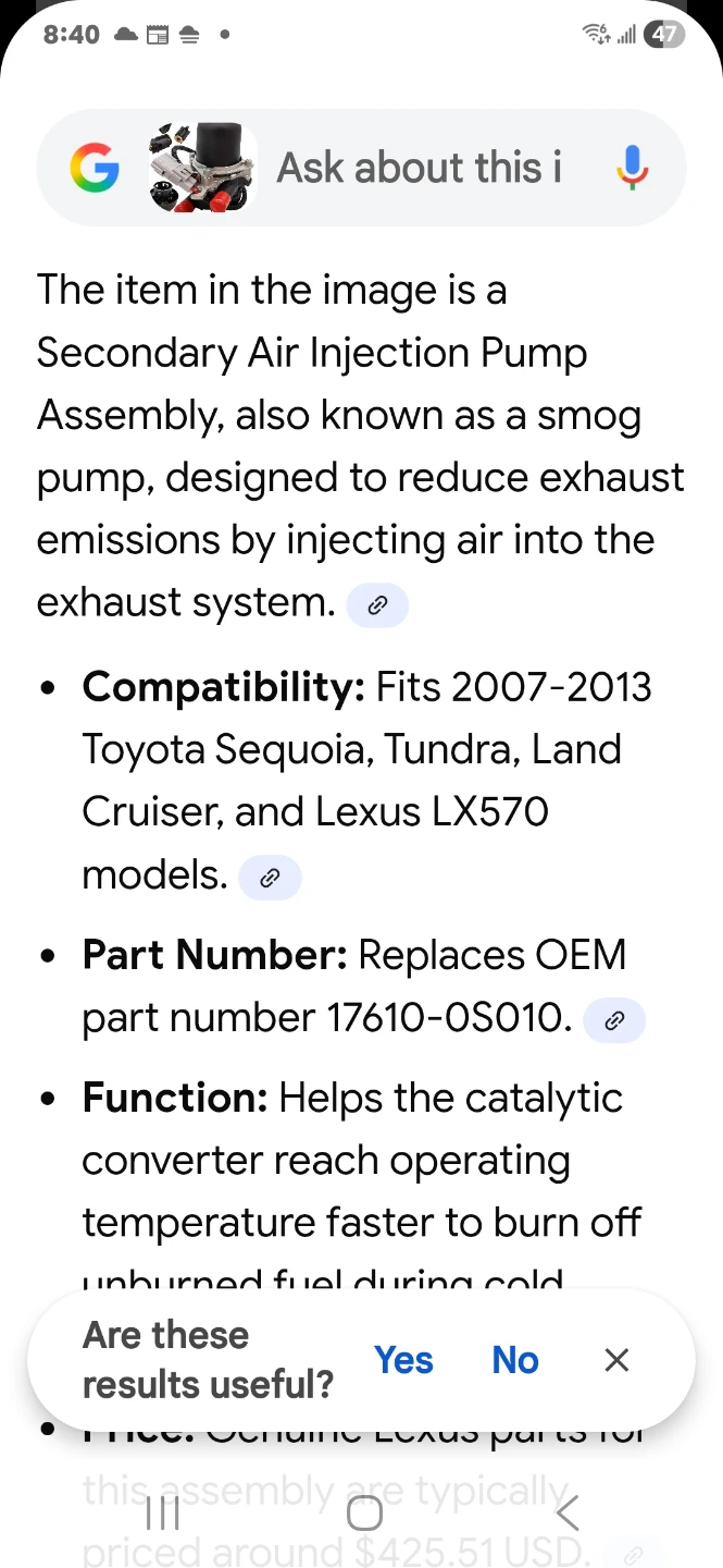 Secondary Air Injection Pump for Toyota Lexus 2007-2013 - photo 2