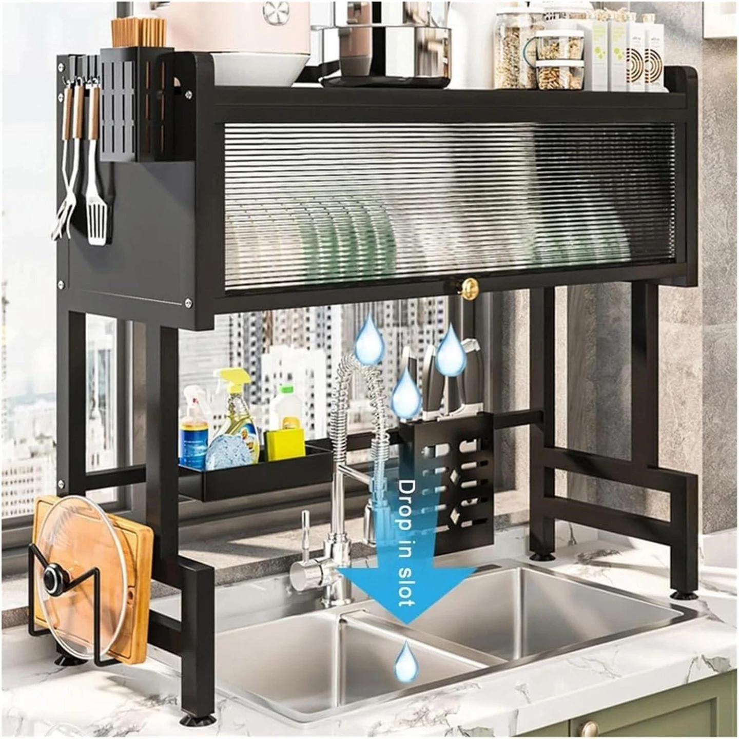 Black Kitchen Dish Rack with Cabinet and Accessories - photo 3
