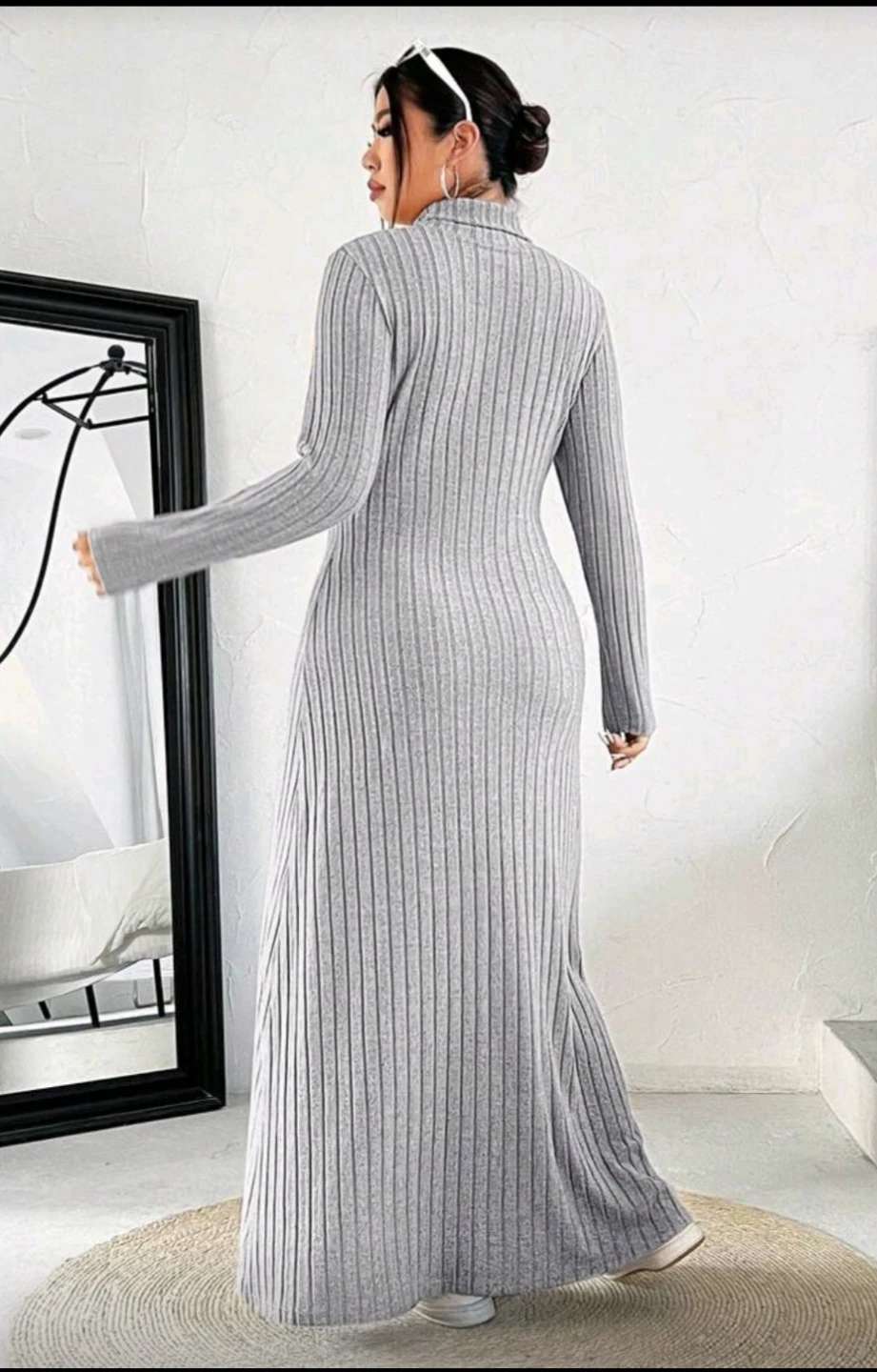 NEW Shein Grey Ribbed Turtleneck Maxi Dress - Size L - photo 3