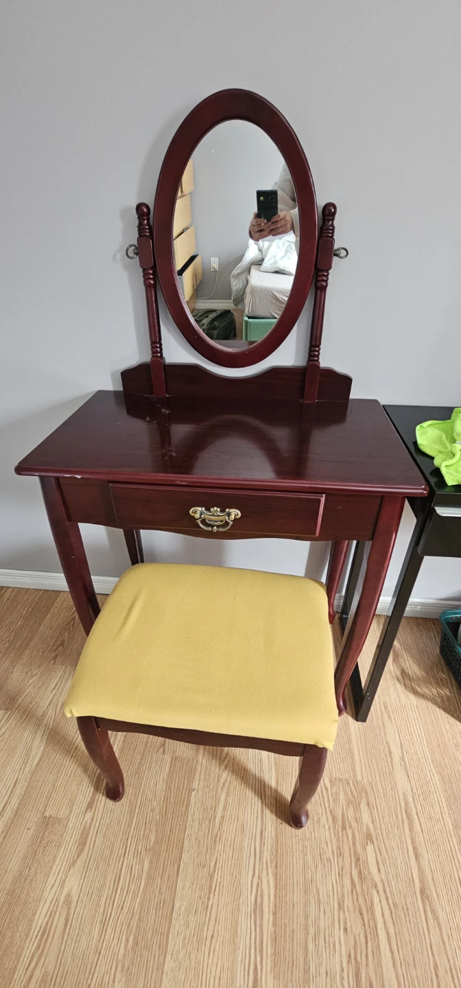 Vanity Dressing Table with Stool - Cherry Wood Finish