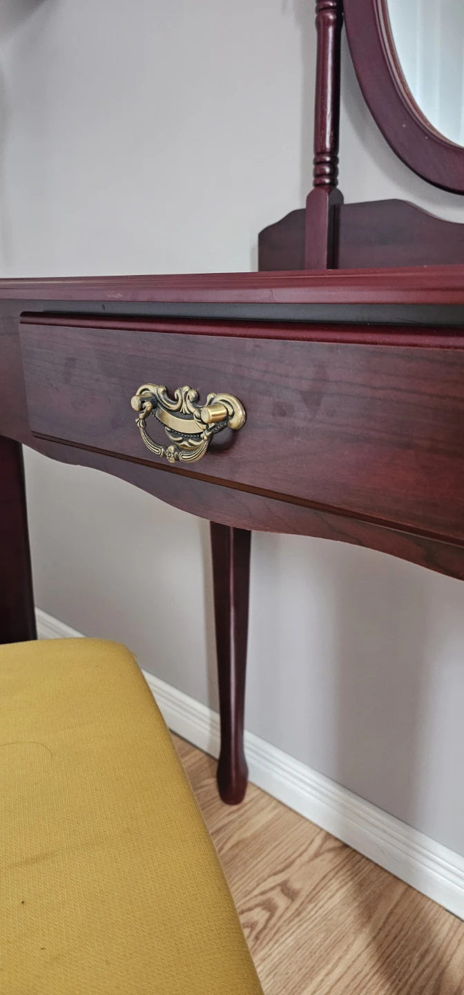 Vanity Dressing Table with Stool - Cherry Wood Finish - photo 3