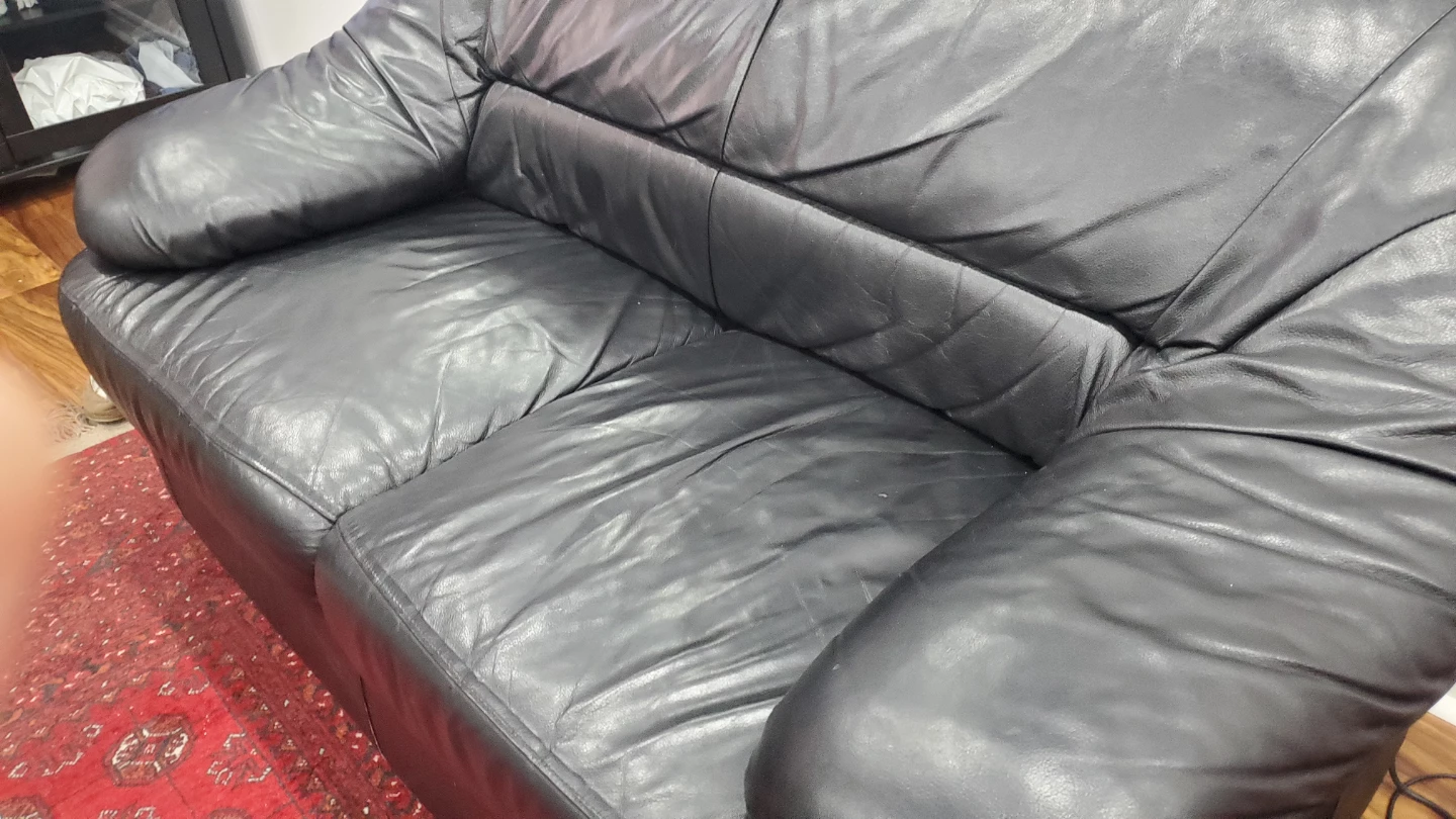 Black Leather Loveseat Sofa - photo 2