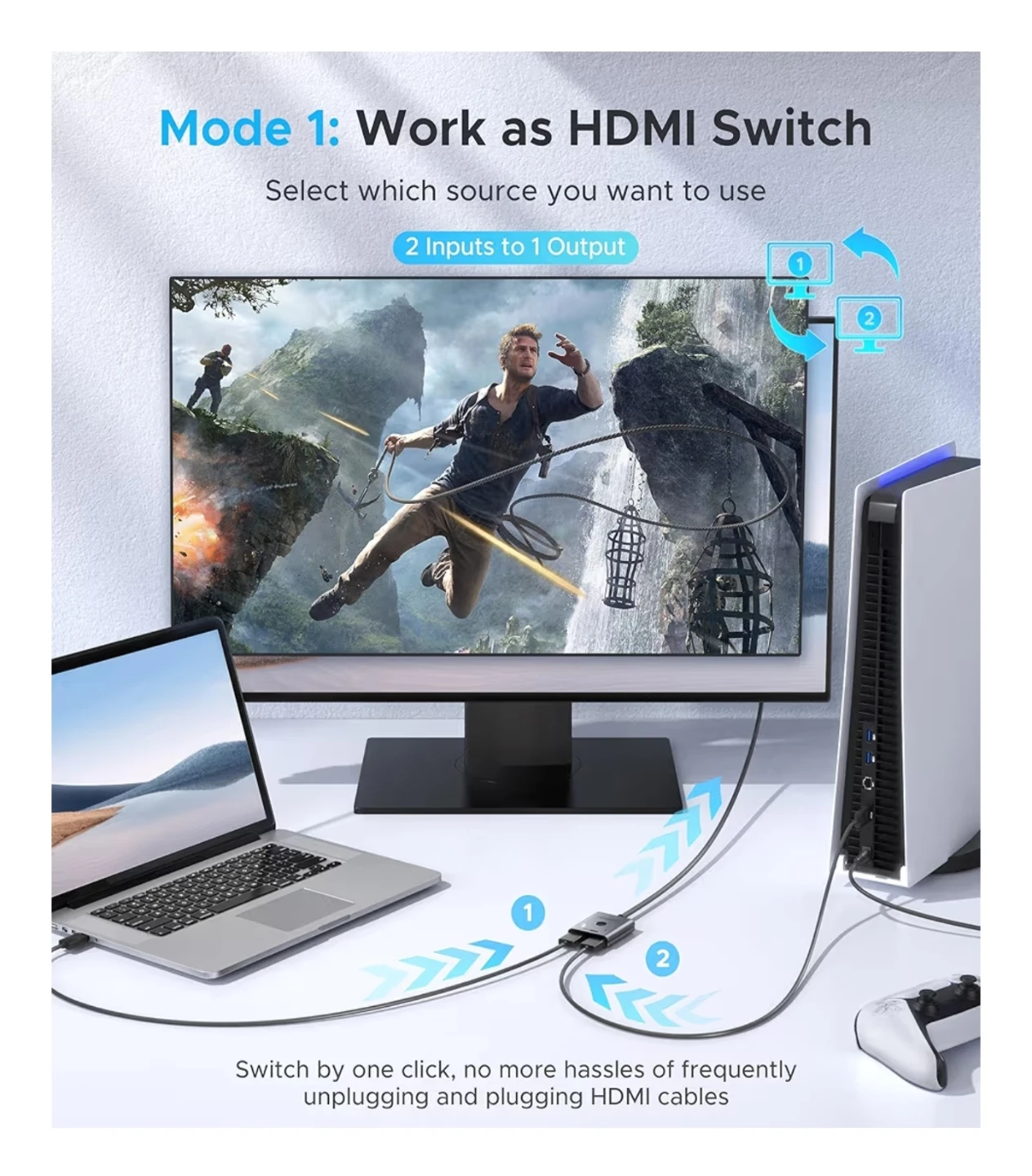 WARRKY HDMI Switch 4K 60Hz 2-in-1-out - photo 2