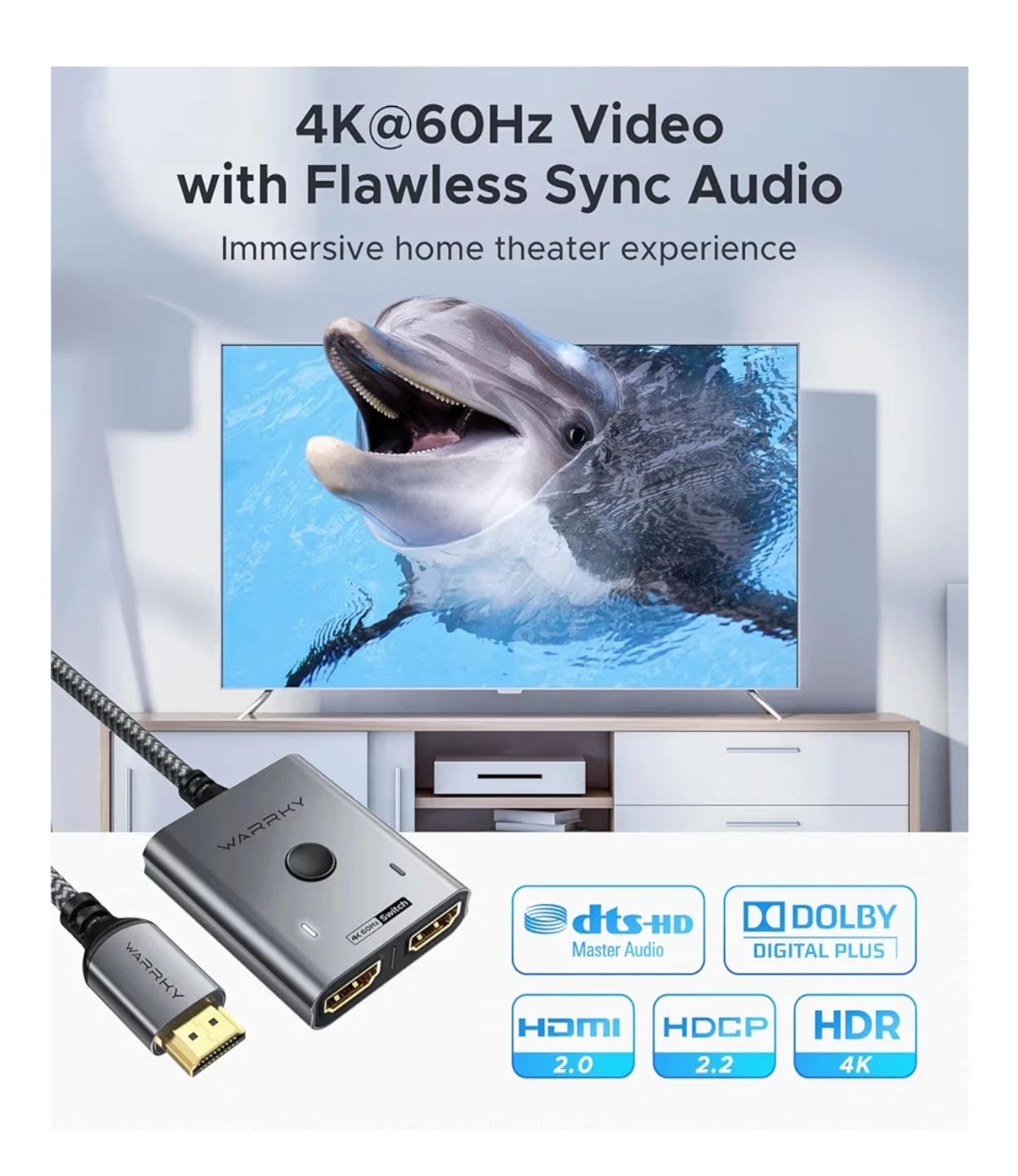 WARRKY HDMI Switch 4K 60Hz 2-in-1-out - photo 4